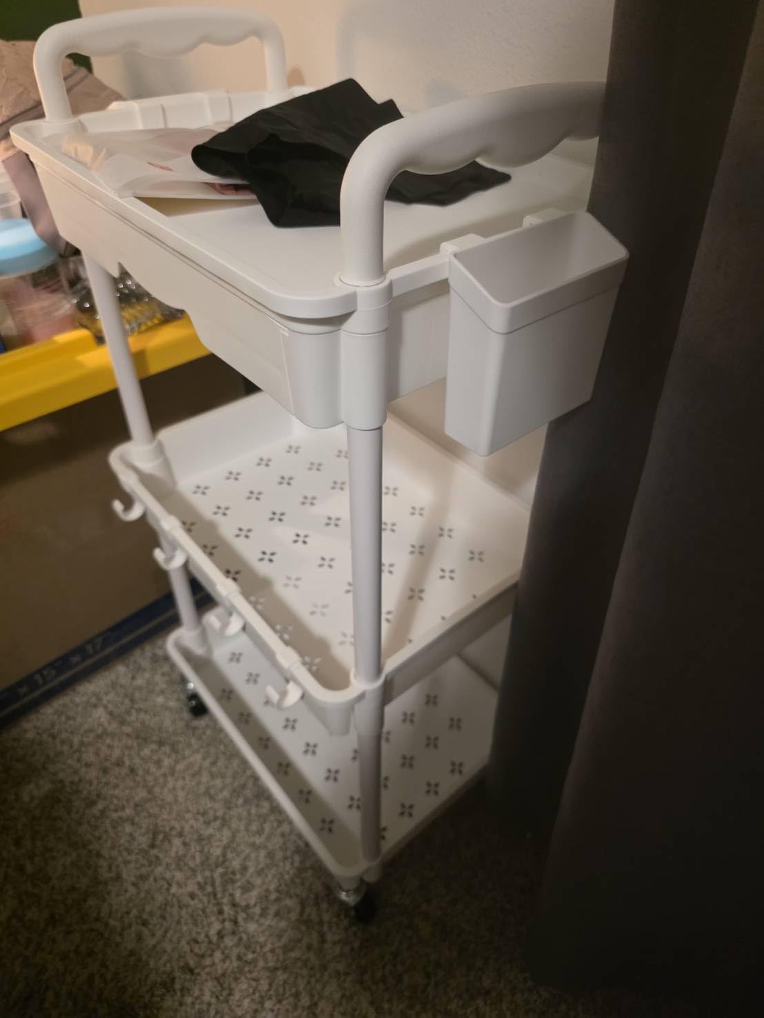 3 Tier Rolling Cart with Drawer, Bathroom Storage Organizer with 2 Lockable Wheels, Multifunctional Rolling Storage Cart for Bathroom, Kitchen, Office, Craft, Makeup, Baby Essentials, White customer photo 2