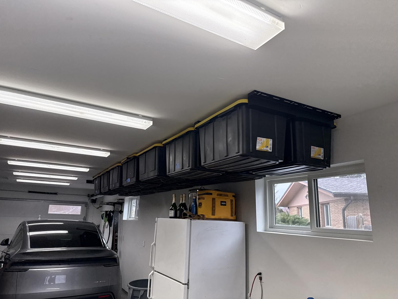 HANDT Overhead Garage Storage Rack, Connectable Heavy Duty Metal Ceiling Rails For Garage Storage Organization Shelving System, Hanging Racks For Tote Containers, Supports Up To 6 Bins, 4 Sets Black customer photo 2