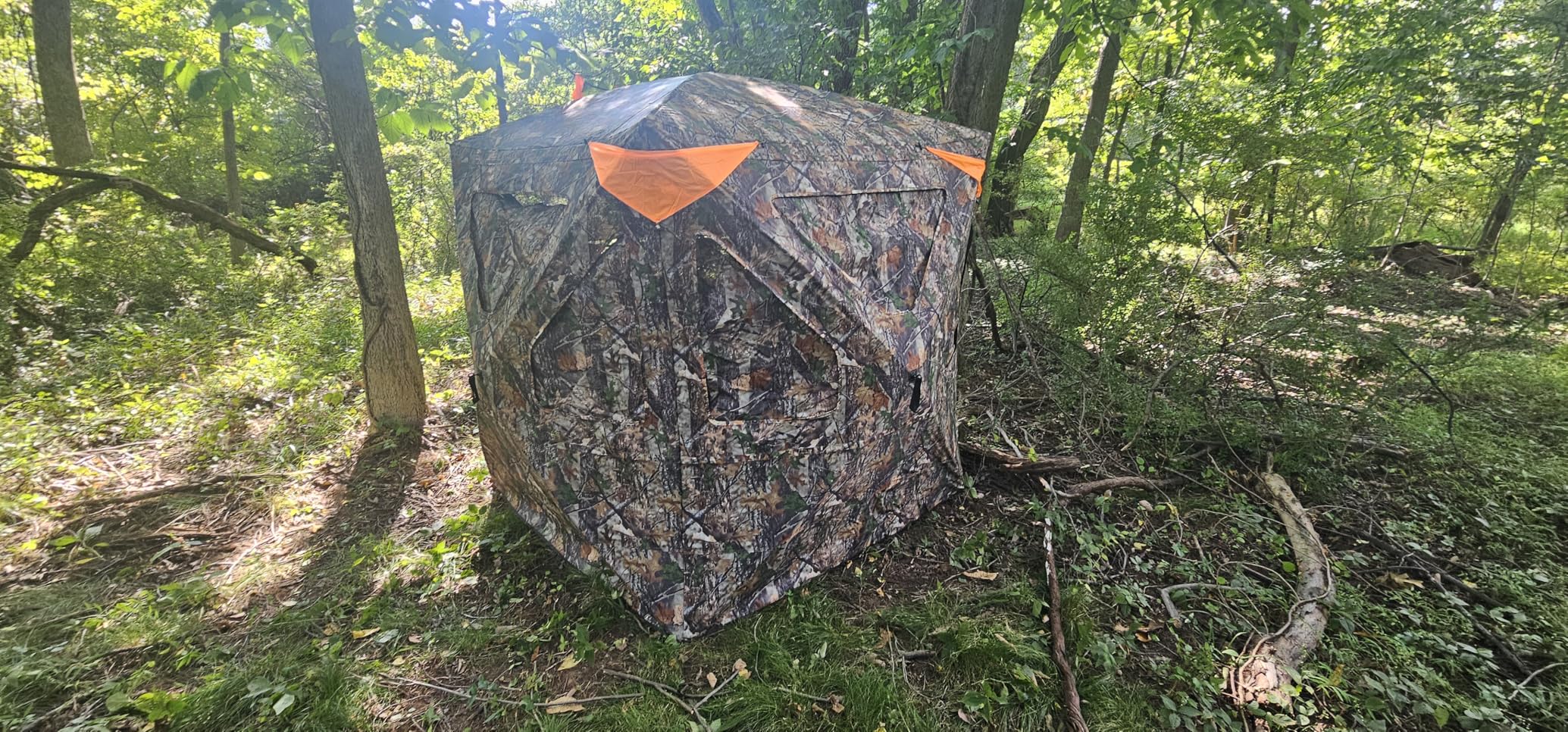 TIDEWE Hunting Blind 360°See Through with Large Open Door, Pop Up Ground Blind with Removable Curtain & Carrying Bag, Portable Resilient Tent(Forest Fade Camo) customer photo 1