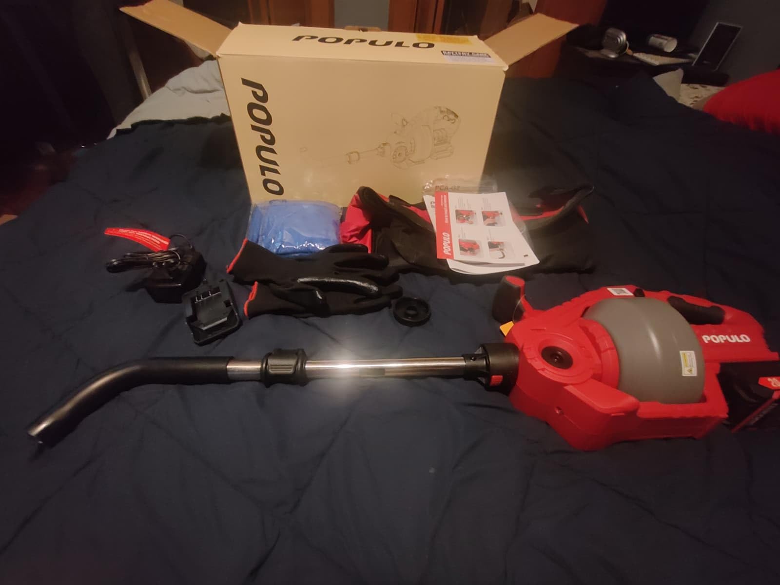 POPULO 20V Cordless Electric Drain Snake, 25Ft Replaceable Cable with 2.0Ah Battery, Extension Tube & Charger, Snake Drain Clog Remover Tool for Toilet, Floor Drain, Sink and Shower 3/4