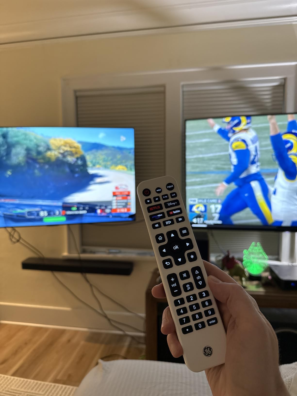 GE Rechargeable TV Remote Control, Universal Remote Control, Backlit Buttons, Samsung TV Remote Control Replacement for Smart TVs, Apple TV, Sony, Roku Replacement Remote, LG TV, 4-Device, 80984 customer photo 1