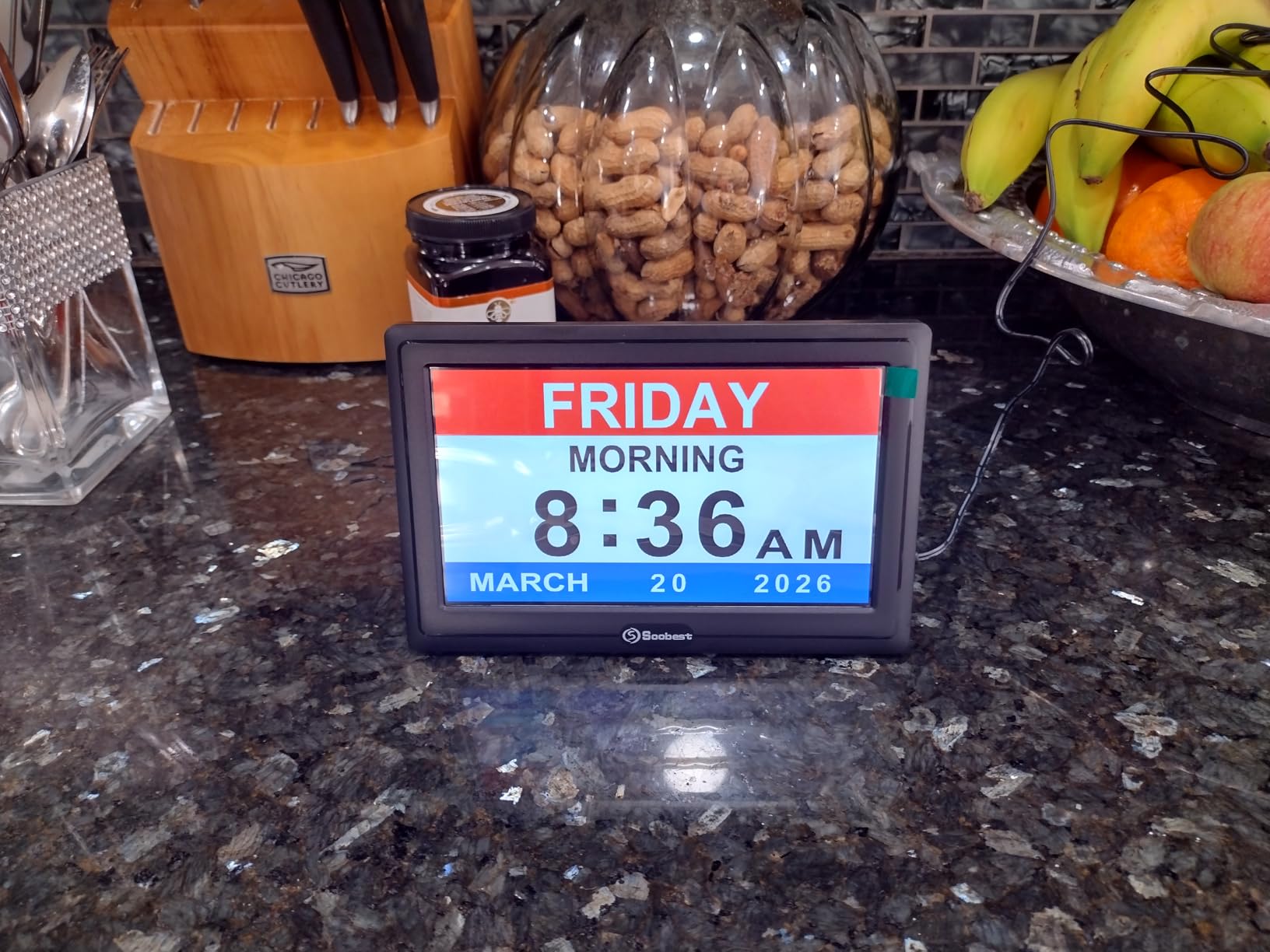 Soobest Dementia Digital Clock for Seniors Elderly, 20 Alarm Reminders 3 Ringtones for Memory Loss Alzheimers, Electric Time Date Day Large Display Calendar Clock, Auto DST, 1024 * 600P HD customer photo 2