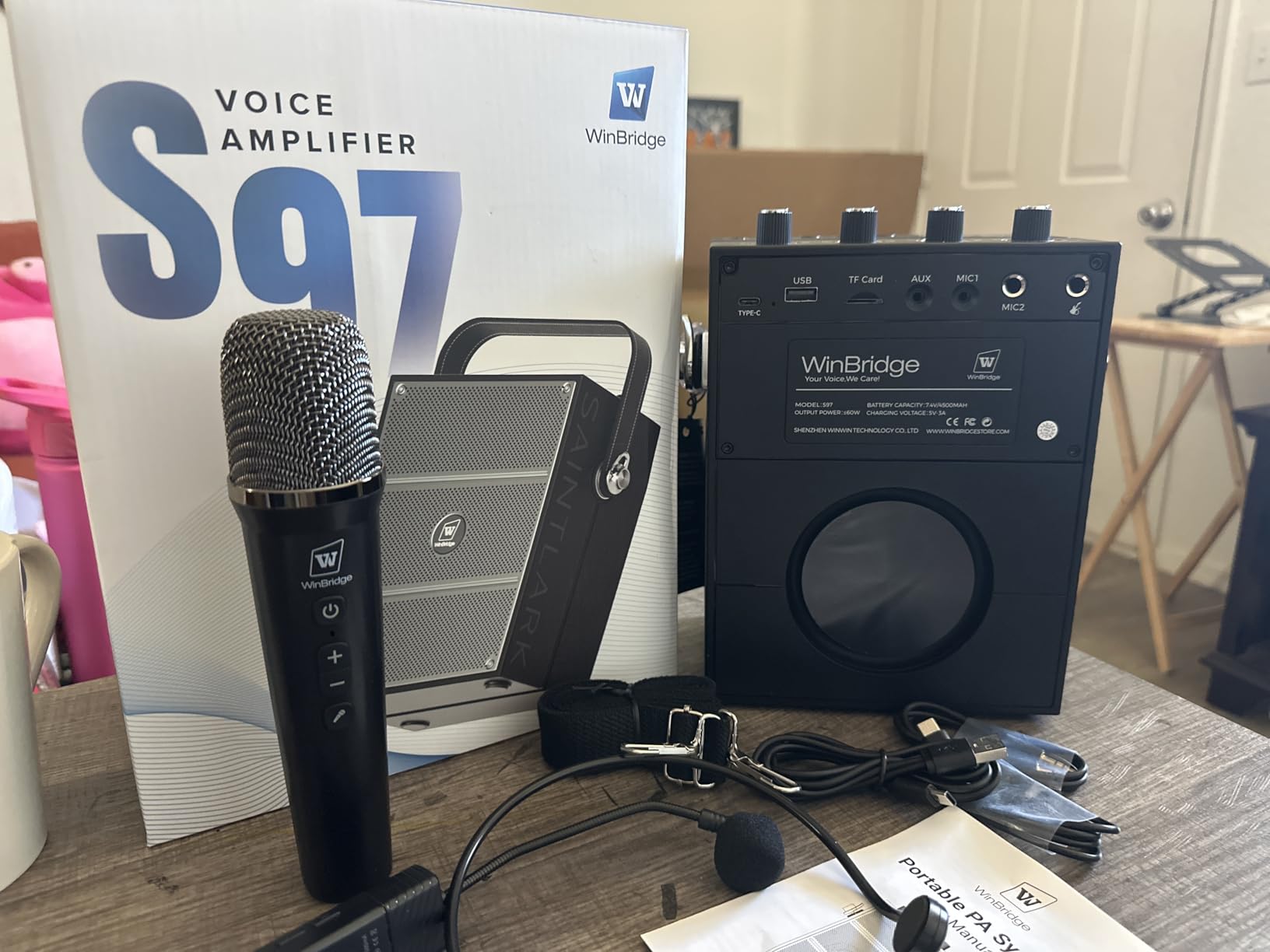 WinBridge S97 60W Bluetooth Speaker Mic- Powerful Wireless Voice Amplifier with Dual Microphones, Portable PA System & Karaoke Machine for Teachers, Sound Effects, Guitar Input, High Bass customer photo 1