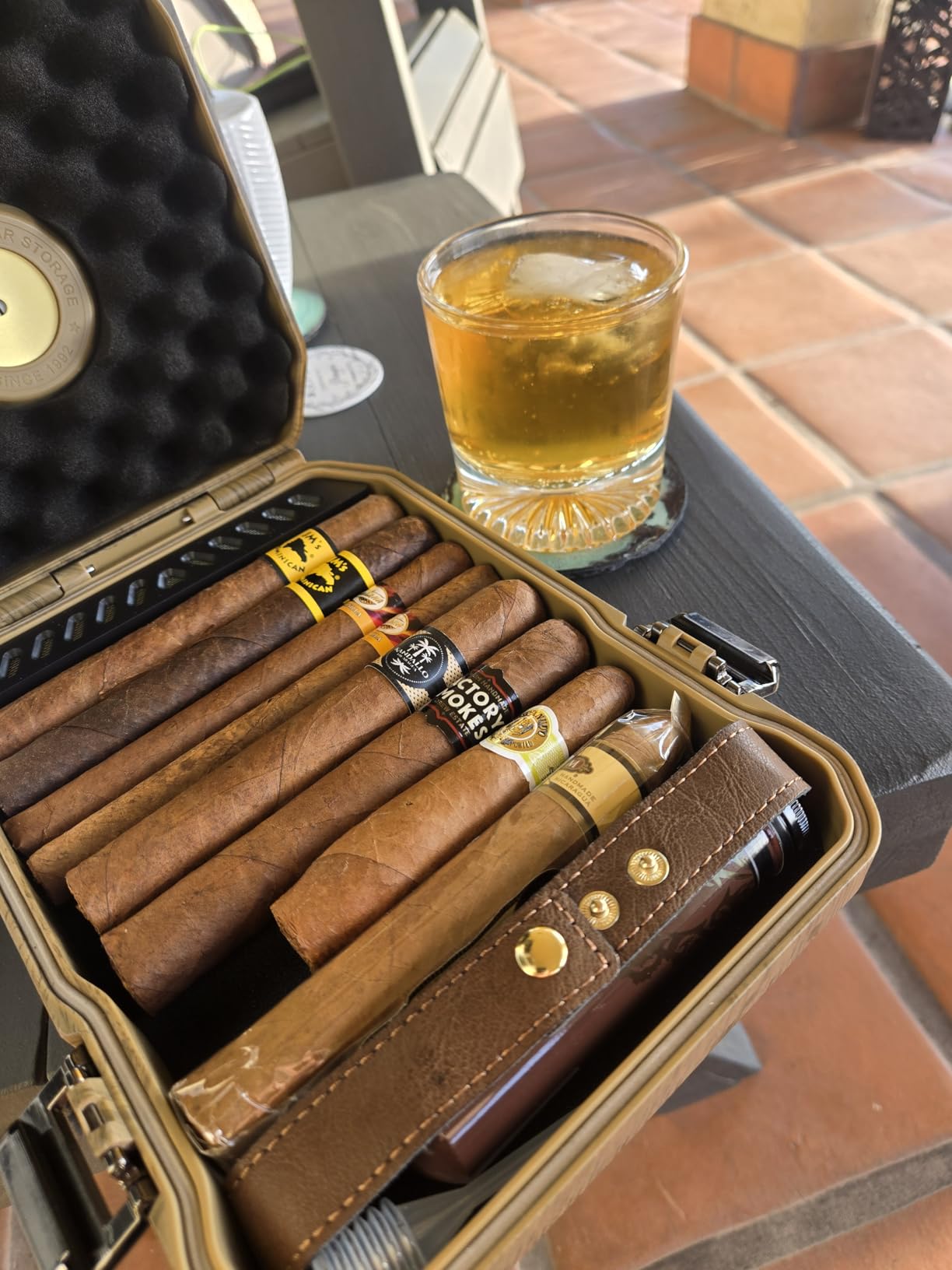 Travel Cigar Humidor Case - Cedar Lined, V Cut Cutter, Portable Humidor with Humidifier & Hygrometer, Holds 7-9 Cigars, Includes Lighter - Gift Set customer photo 2