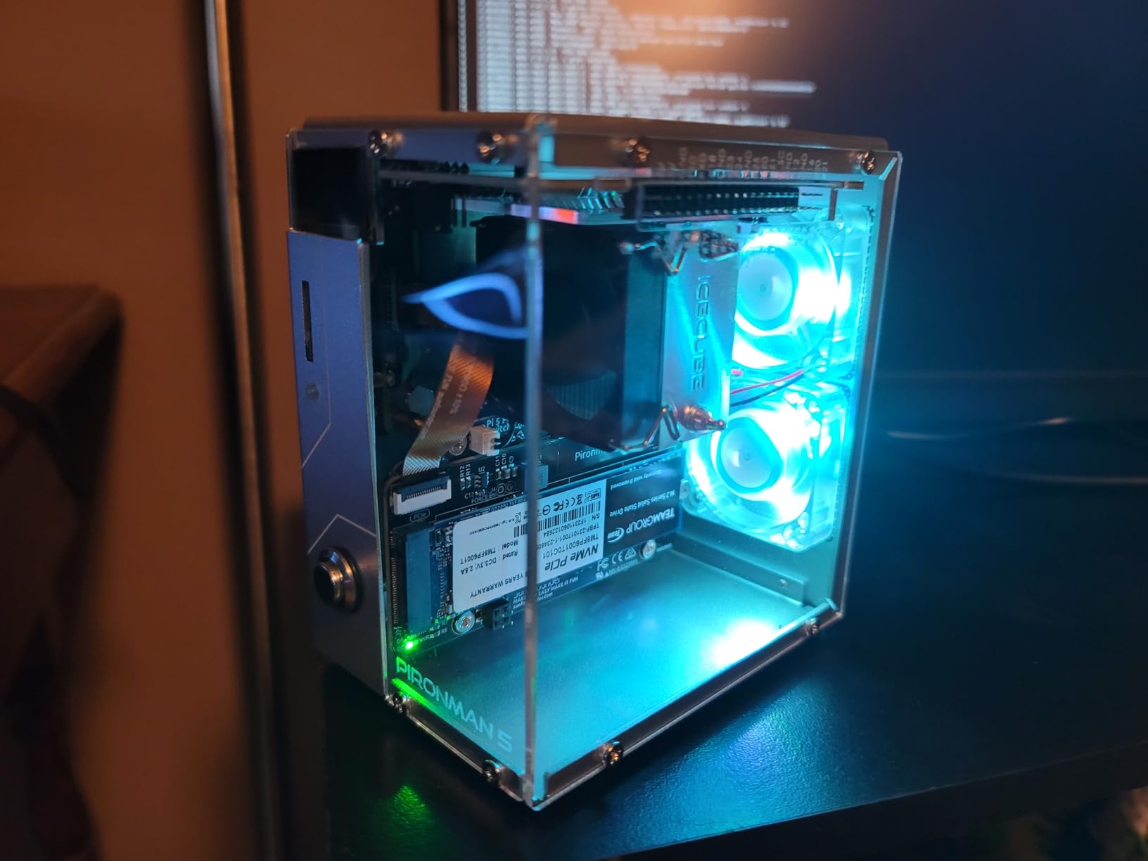 Pironman 5 NVMe M.2 SSD PCIe 2.0/3.0 Mini PC Case for Raspberry Pi 5 Hailo-8L AI Accelerator with Tower Cooler+Dual RGB Fans, 0.96'' OLED Module, Safe Shutdown, Standard HDMI, RGB Effect customer photo 1