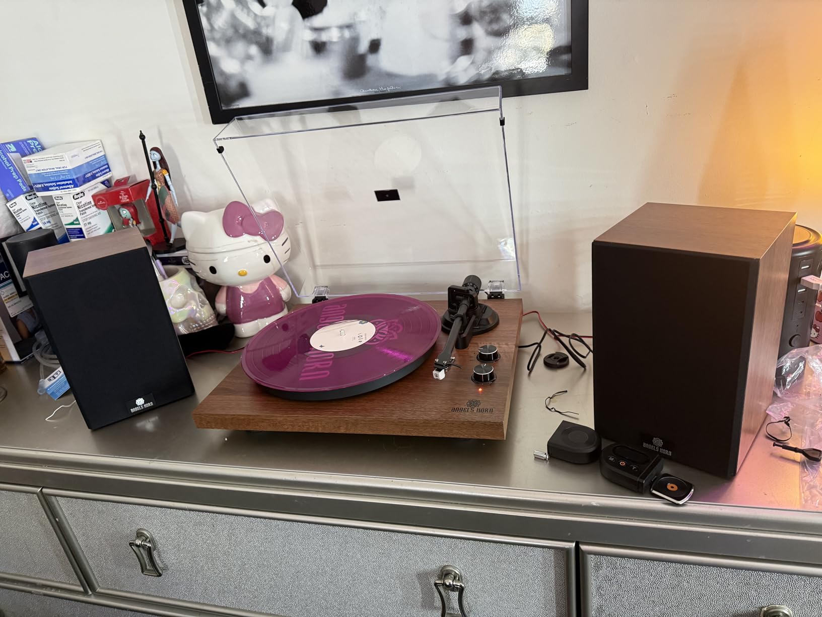 ANGELS HORN Bluetooth Turntable with Speakers, Vinyl Record Player System with AT-3600L, Built-in Phono Preamp, Belt Drive 2-Speed, Adjustable Counterweight, Pitch Control Hi-Fi Record Player System customer photo 1