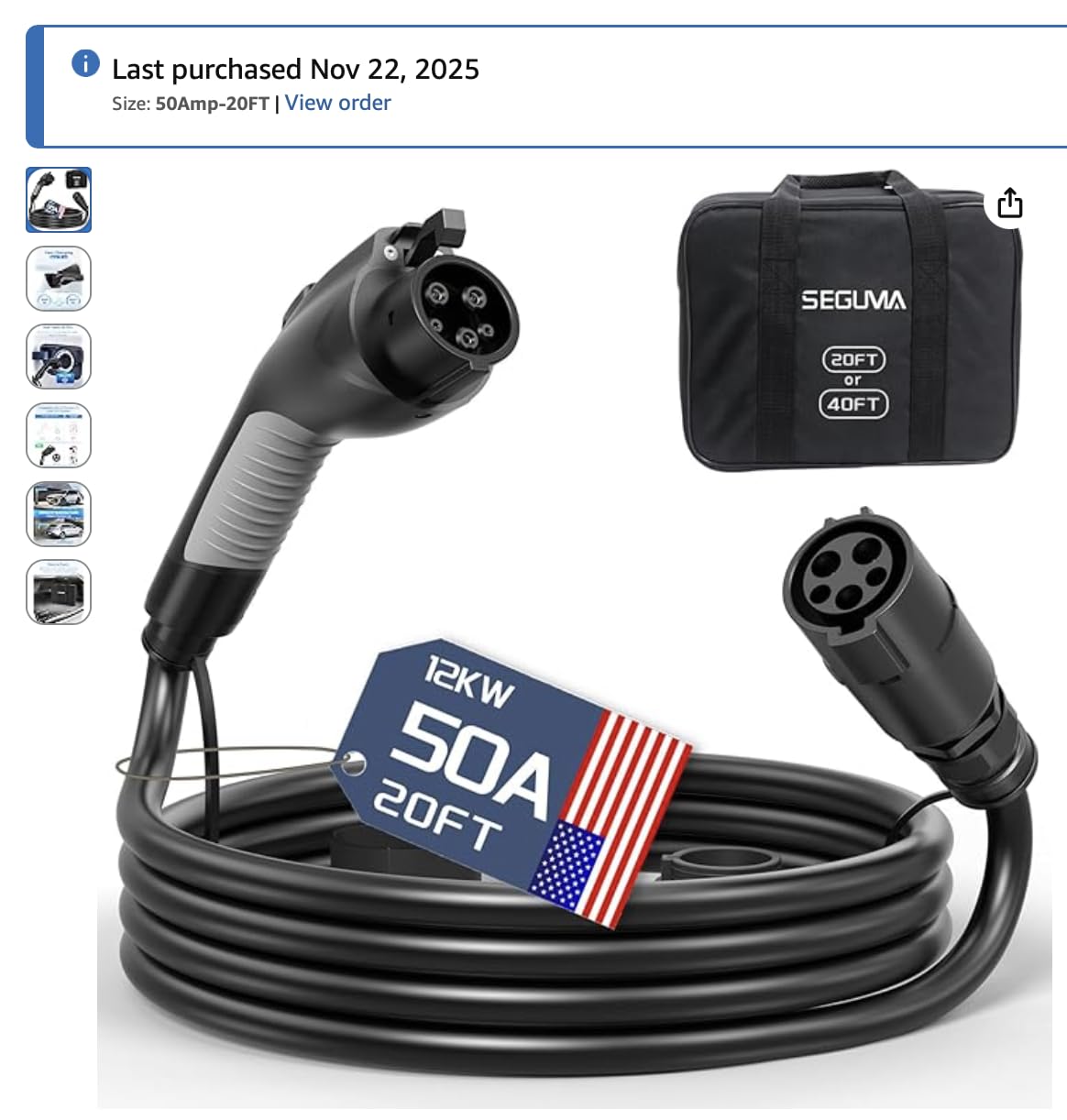 EV Charger Extension Cable, 50Amp 20ft J1772 Extension Cord Compatible with Level 1/Level 2 EV Charger, SAE J1772 Car Charger Extension Cable with Carrying Bag, IP66 50A EV Charging Extension Cable customer photo 2