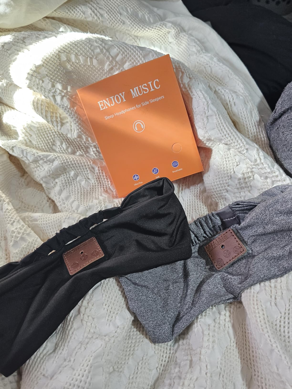 2-Pack Sleeping Headphones Wireless Bluetooth 5.4, Headband Headphones with Ultra-Thin Speakers, Bluetooth Headband for Side Sleepers, Running, Workout, Insomniac, Travel, Meditation（Black&Grey） customer photo 1