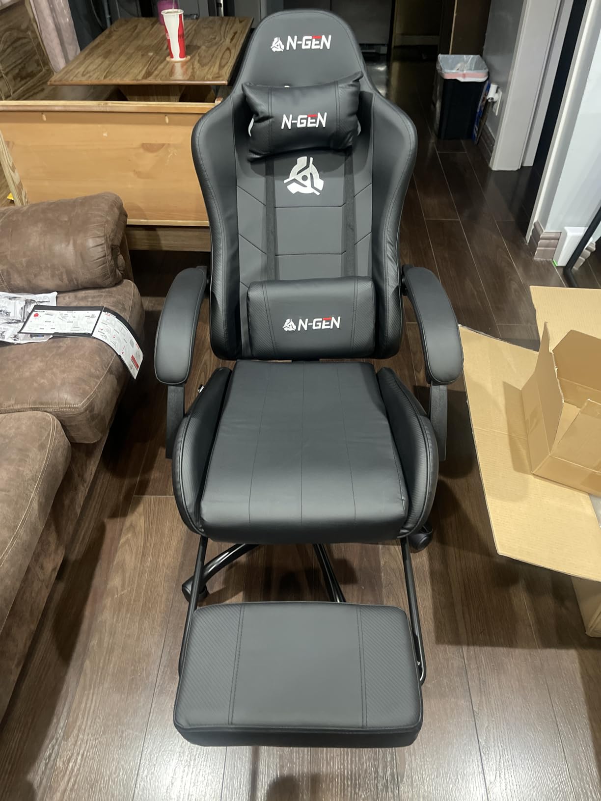 N-GEN GAMING Video Gaming Chair with Footrest Lumbar Support for Home Office High Back Recliner Height Adjustable Ergonomic Comfy Leather Computer Desk Chair (Black) customer photo 2