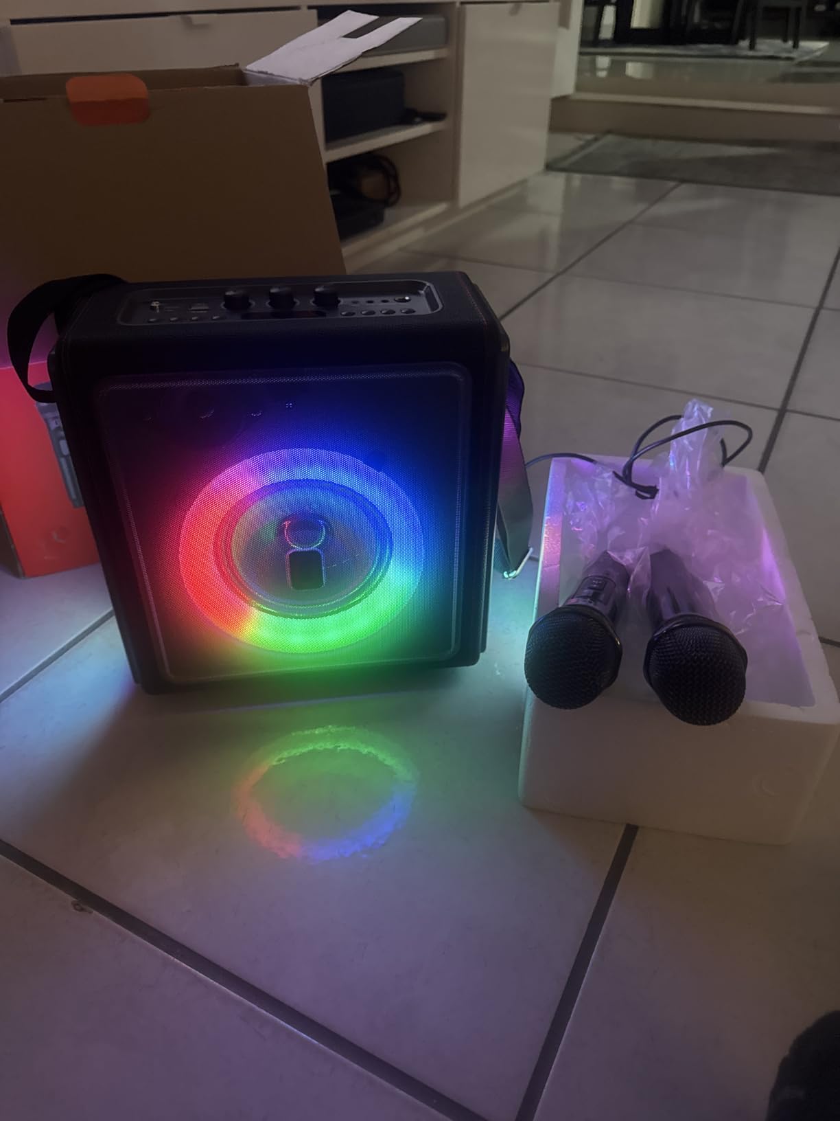 Karaoke Machine, Portable Bluetooth 5.3 Speaker with 2 Wireless Microphones for Adults, PA System with Pitch Correction & Echo Adjustment, Supports TWS/TF Card/USB/AUX/Live for Home Party customer photo 1