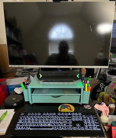 gianotter Wood Monitor Stand Riser, Office Desk Shelf Organizer, Desk Organizer with Drawer and Pen Holder, 2-Tier Computer Stand, Office Organization (Wood) customer photo 1