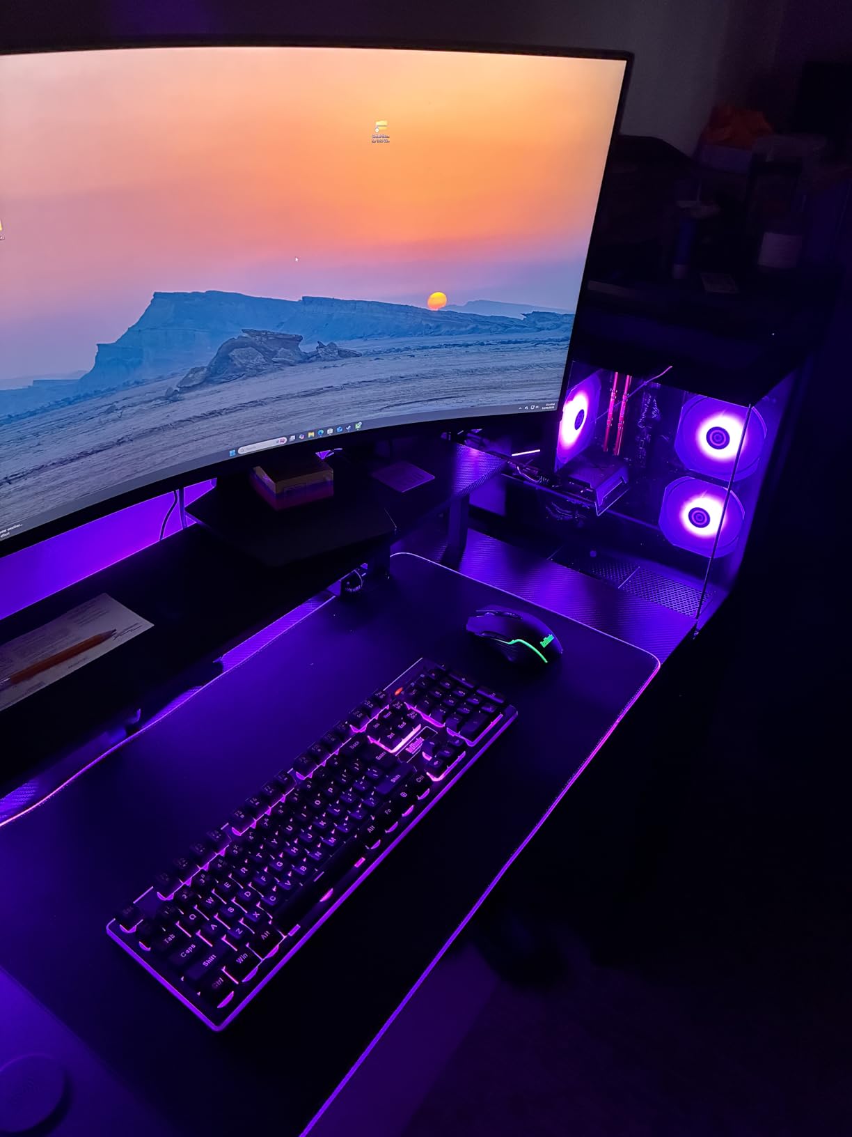 AODK 59 Inch Gaming Desk with USB Charging Ports & LED Light- Reversible Computer Desk with Storage Shelves & Monitor Stand, Modern Gamer Desk Table with Fabric Drawers & Side Hook, Carbon Fiber Black customer photo 2