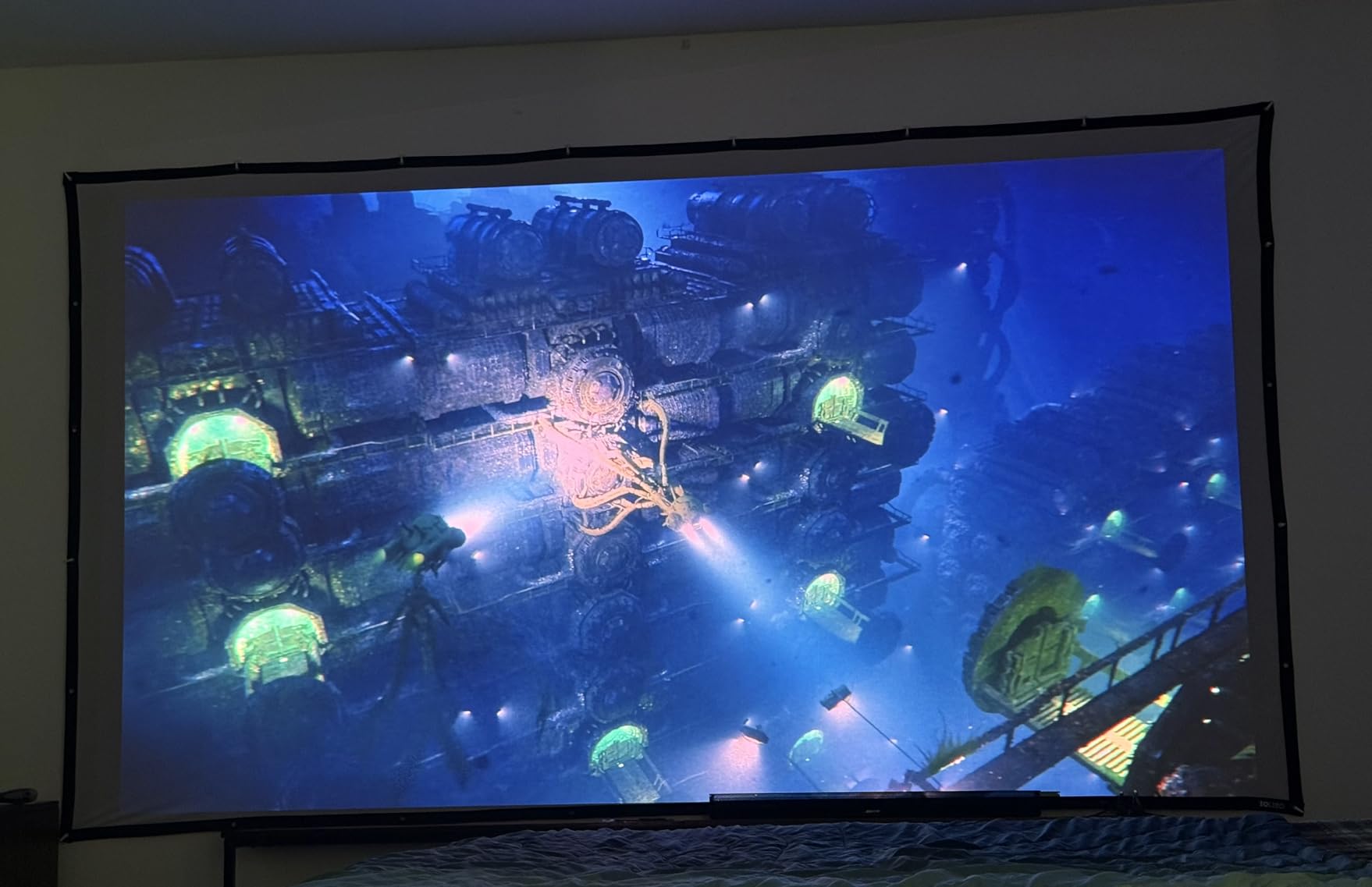 120 inch Projector Screen Upgraded- Black Backing, Straight Edges, Foldable, Washable and Wrinkle-Free - for Indoor Home Theater and Outdoor Cinema -White 16:9 by IOLIEO customer photo 1