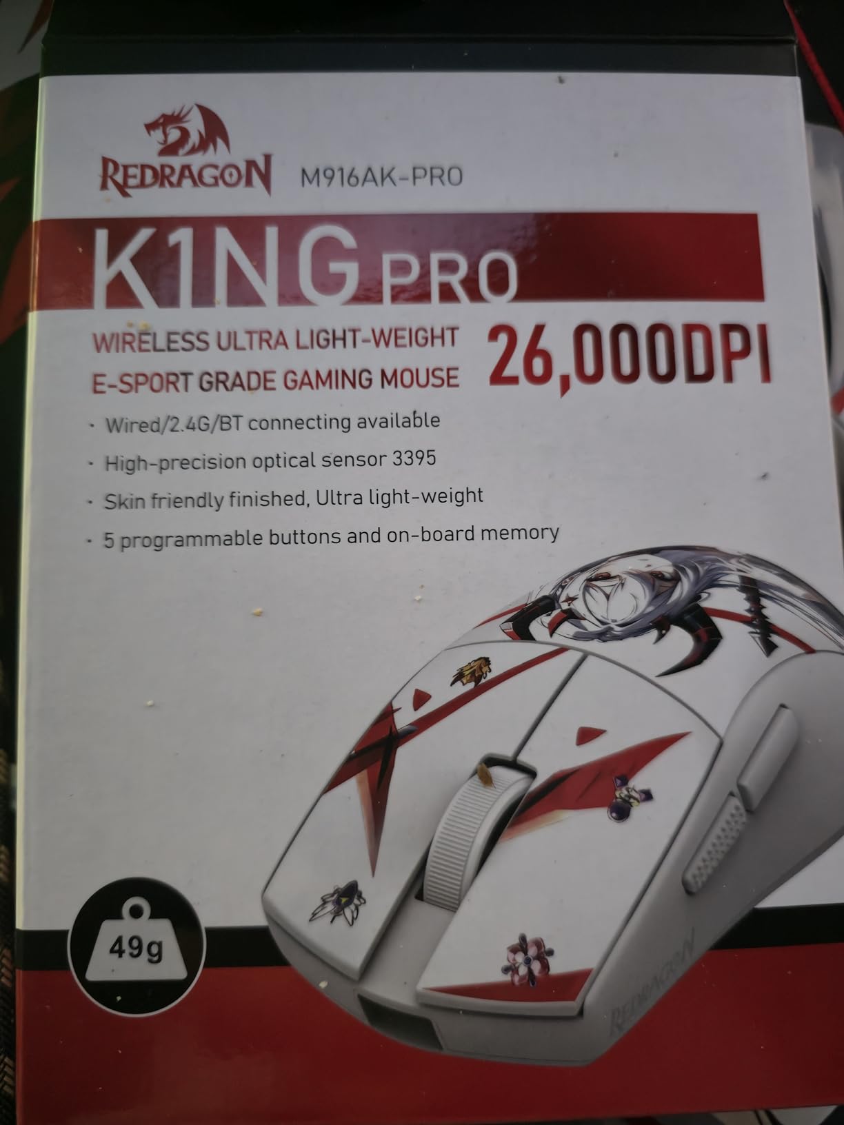 Redragon M916AK PRO 3-Mode Anime Gaming Mouse, 42G Ultra-Light 26K DPI Gaming Mouse w/Ergonomic Natural Grip Build, Full Programmable Buttons, Software Supports DIY Keybinds & DPI customer photo 2