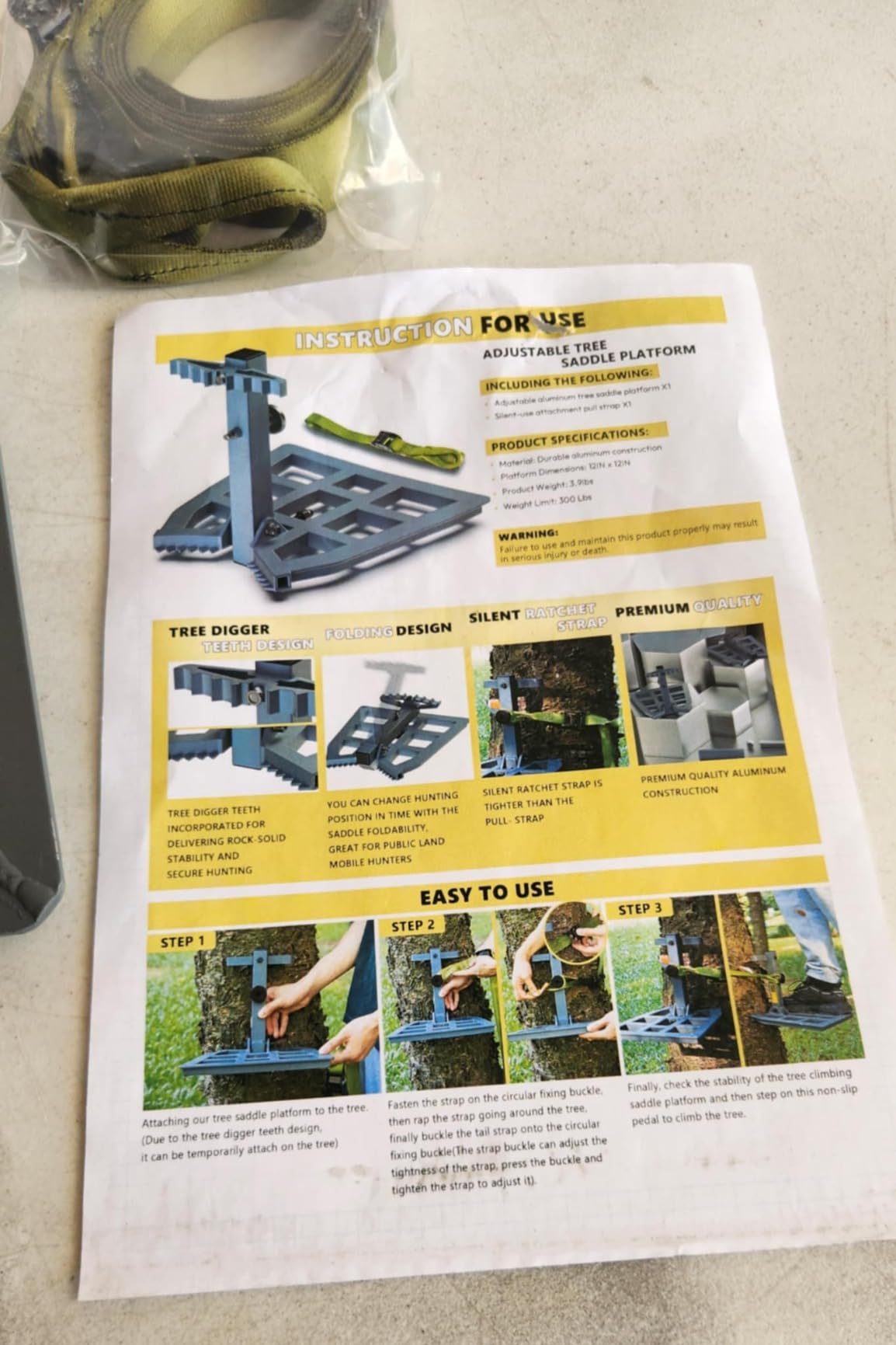 Tomaki Saddle Hunting Platform, Aluminum Adjustable Tree Saddle Platform, Saddle Hunting Platform for Hunting, Reliable Silent Adjustable 12''X12'' Saddle Hunting Accessories Hunting Saddle Kit customer photo 2