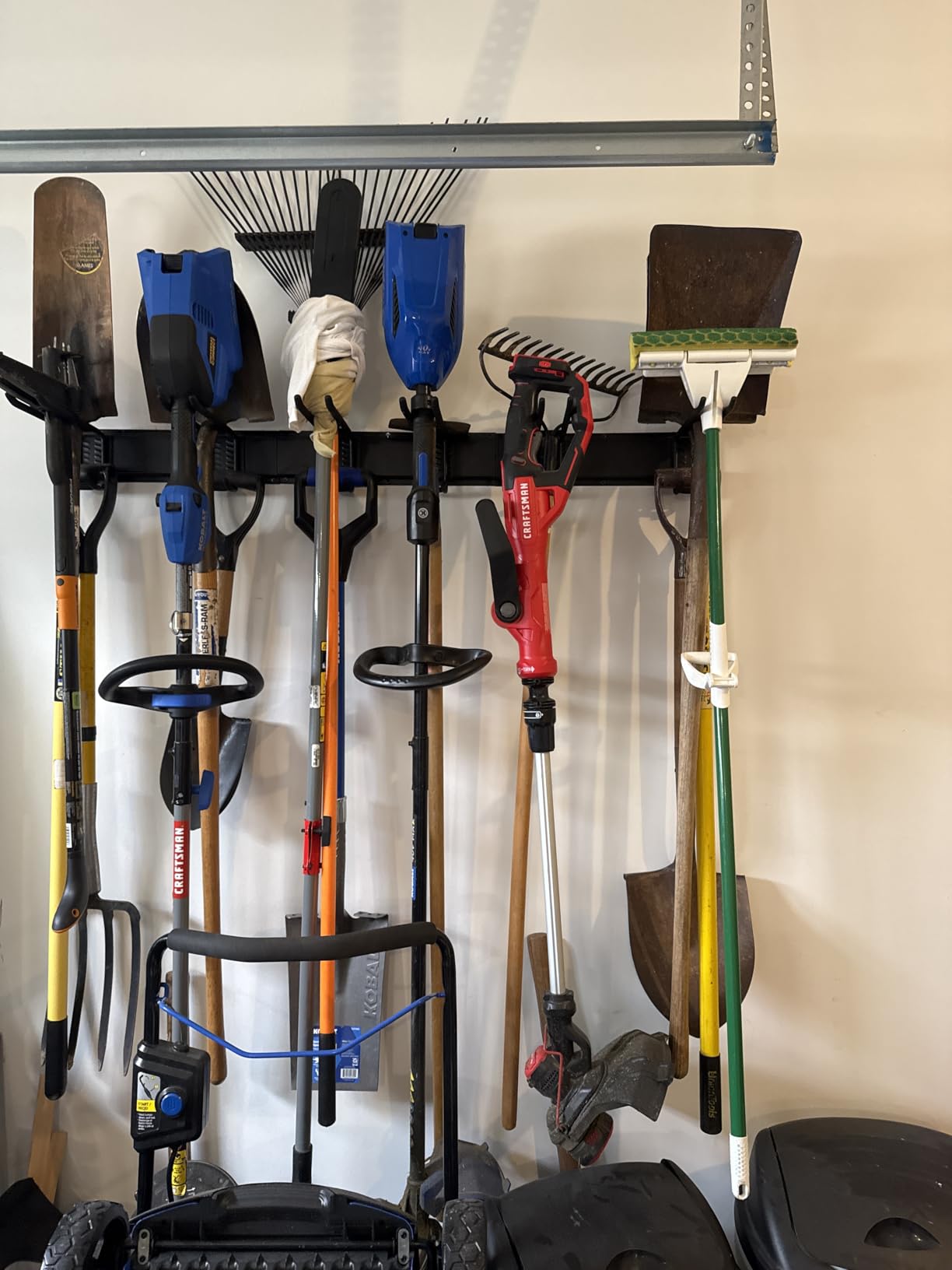 Garage Tool Organizer Wall Mount with 48 inches Rails and 6 Double-layer Hooks, Garden Tool Rack Heavy Duty, Garage Hanging Storage Rack For Yard Tools, Shovel, Shed customer photo 1