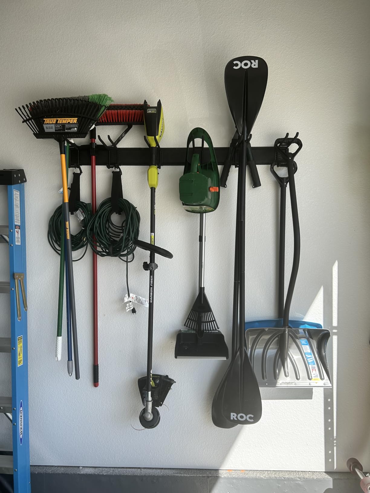 Garage Tool Organizer Wall Mount with 48 inches Rails and 6 Double-layer Hooks, Garden Tool Rack Heavy Duty, Garage Hanging Storage Rack For Yard Tools, Shovel, Shed customer photo 2