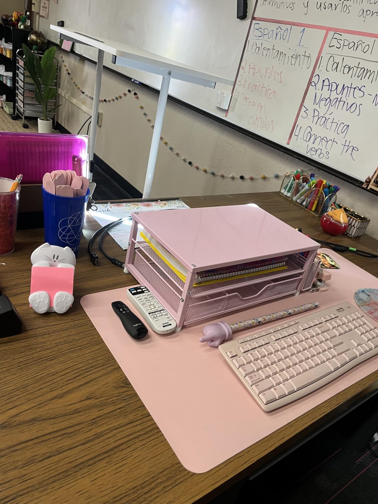 OPNICE Desk Organizer and Accessories, 2-Tier Computer Monitor Stand Riser with Drawer and 2 Pen Holders, Laptop Stand, Office Desk Accessories for Office Supplies, Black customer photo 1