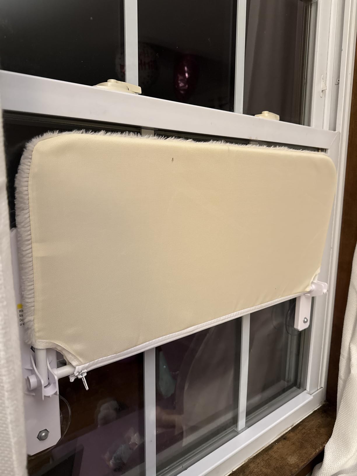 GORILLA GRIP Cat Window Perch, Foldable Cat Window Hammock Bed with 6 Large Suction Cups, Cordless Indoor Wall Shelves, Strong Metal Frame Holds 30lbs, Reversible Washable Sherpa Cover, Medium Beige customer photo 1