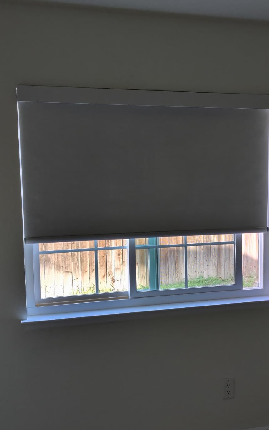 Aprilsmart Motorized Blinds with Remote, 100% Blackout Smart Blinds Compatible with Apple HomeKit Alexa Google Home- Voice and app Control, Motorized Roller Shades Custom Size (Linen White-02) customer photo 1