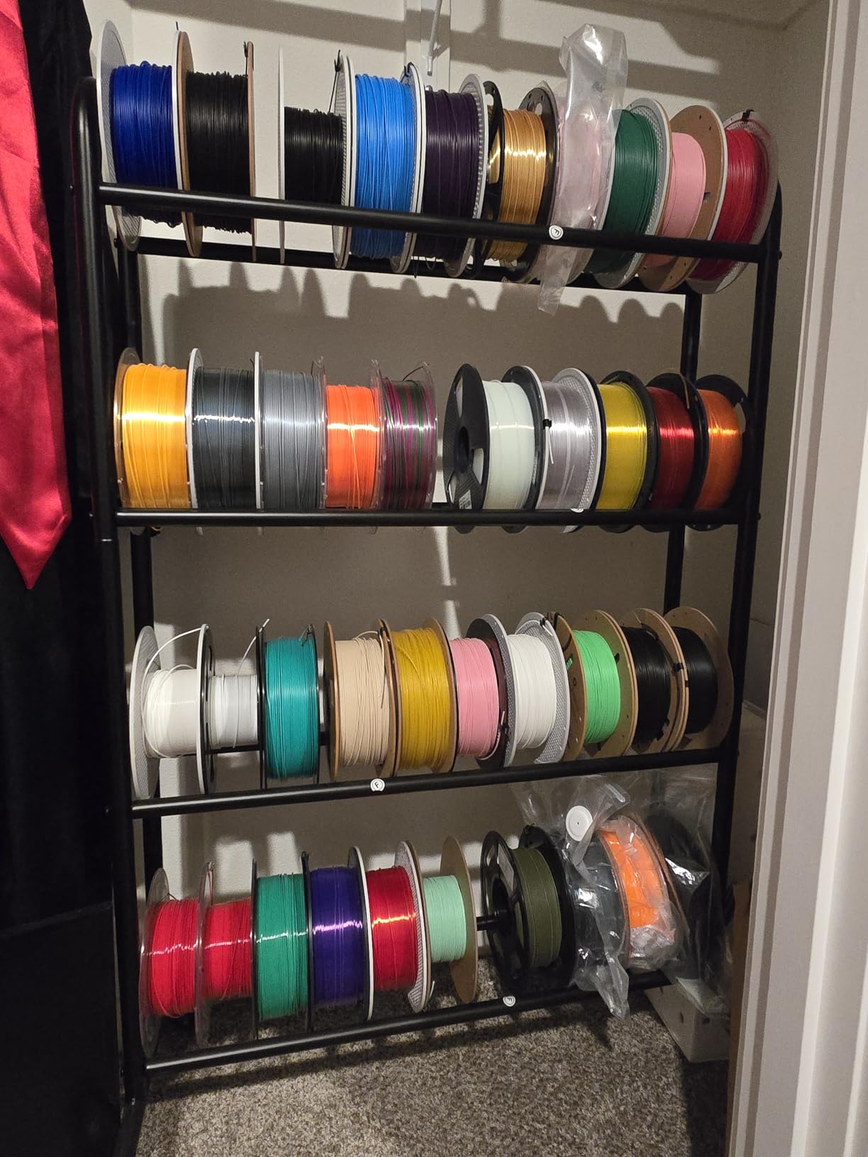3D Printer Filament Storage Rack - 4 Tier Heavy Duty Metal Shelf Filaments Spool Holder for PLA/ABS/TPU, Organized for 3D Printing Studio, Office Workshop customer photo 1