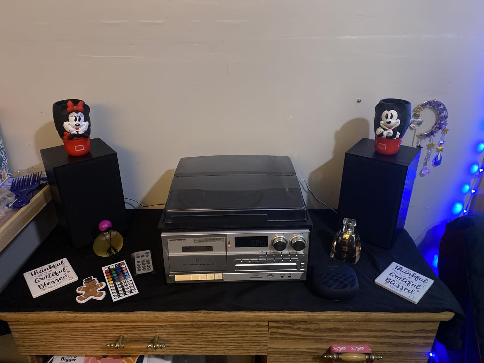 10 in 1 Record Player with External Speakers, 3 Speed Turntable with AM/FM Radio, CD & Cassette Player, Bluetooth, USB/SD Playback, Remote Control, Black customer photo 1