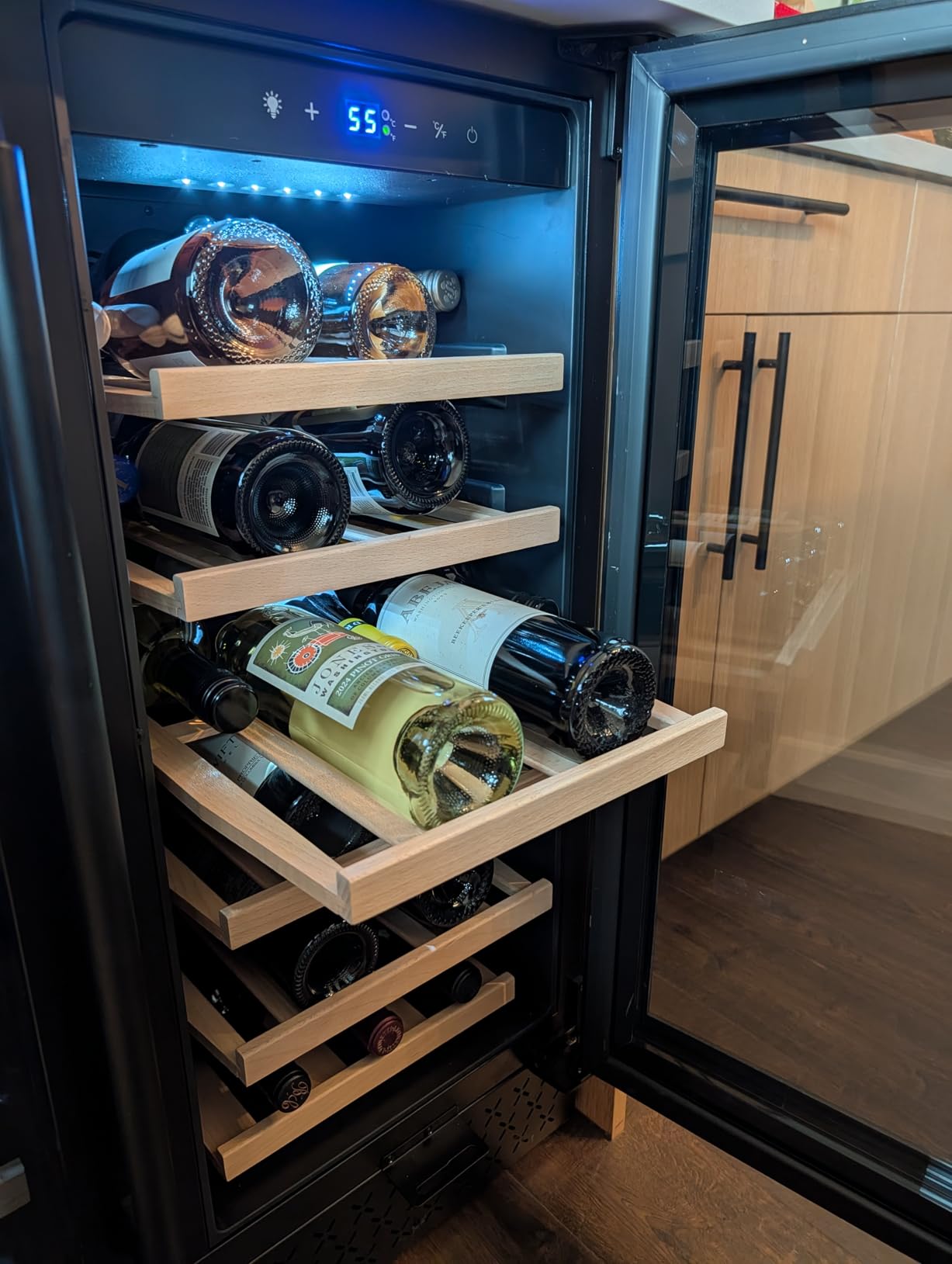 Tylza 24 Inch Wine and Beverage Refrigerator, Dual Zone Wine Beverage Cooler 24