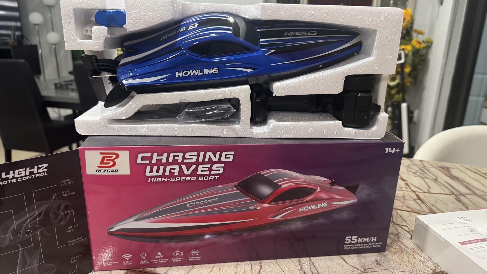 BEZGAR RC Boat, 16 inch Big Brushless Remote Control Boat for Adults and Kids, 55 KPH Large Fast RC Speed Boats with 2000mAh Battery, Ideal Waterproof Toy Boats for Lakes - HJ818PRO Red customer photo 1