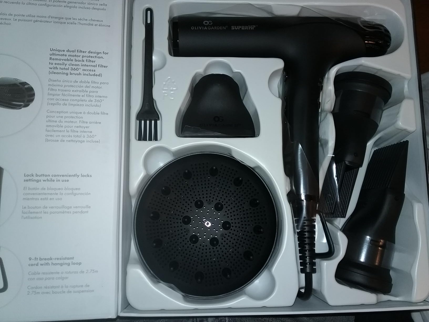 Olivia Garden 1875W SuperHP Professional Hair Dryer for All Hair Types - Quiet, Fast Drying Blow Dryer - Powerful Ionic Generator - 5 Attachments, Including 2 Comb and 1 Diffuser Attachments customer photo 2