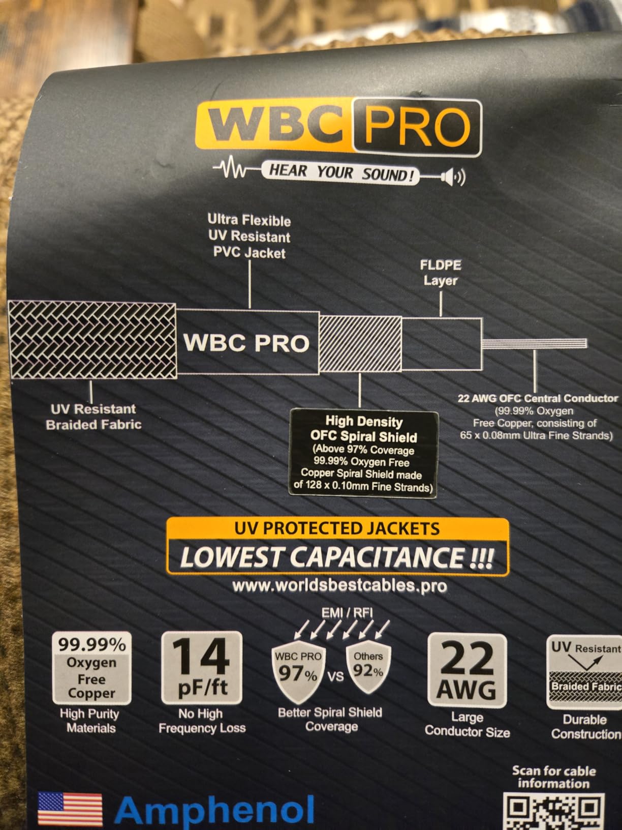 3 Foot RCA Cable Pair - WBC-PRO-LOCAP Low-Capacitance (14pF/ft) 22 AWG Ultra-Silent Audiophile & Professional-Grade Audio Interconnect Cable with Amphenol ACPR Gold RCA Plugs & Black Tweed Jacket customer photo 1