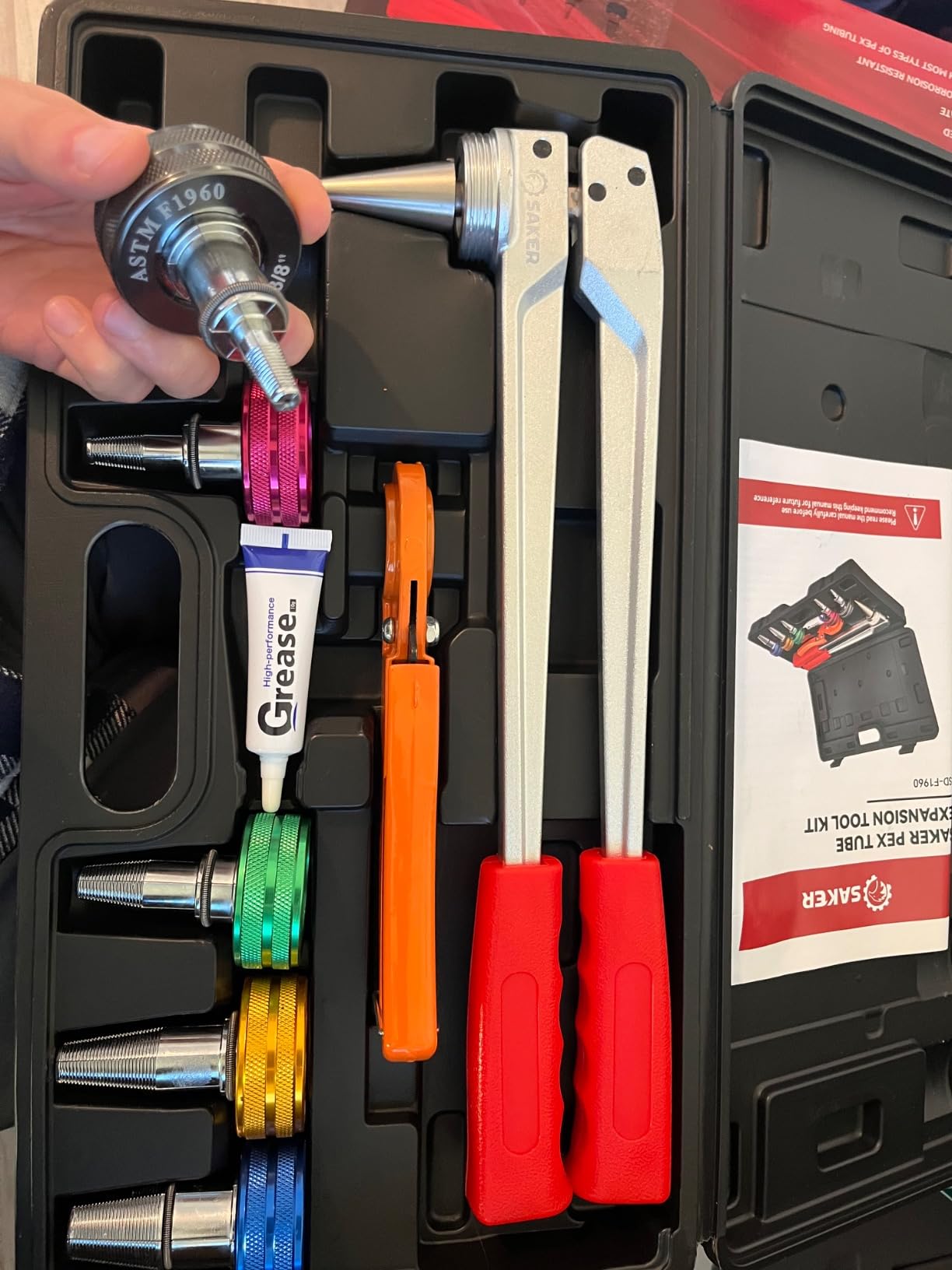 Saker PEX Tube Expansion Tool Kit | PEX-A Expansion Tool with 1/2'', 3/4'',1'' Expansion Heads | Mannual Expander Tool Kit SD-F1960 Standard PEX Coupling customer photo 2
