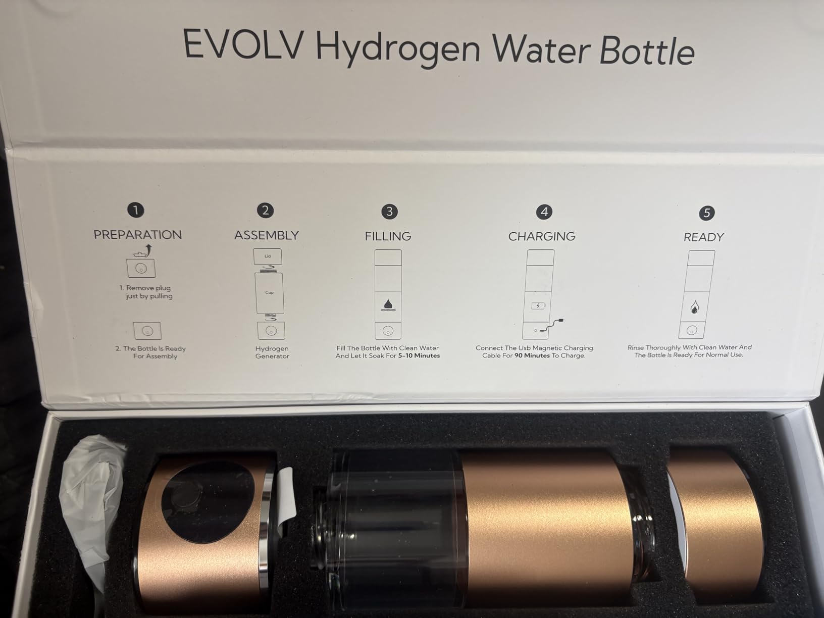 EVOLV Hydrogen Water Bottle Generator - SPE & PEM Water Ionizer 5PPM, Highest Concentrated Dose - 8oz Hydrogenated Water Bottle for Improved Energy & Inflammation Support customer photo 1