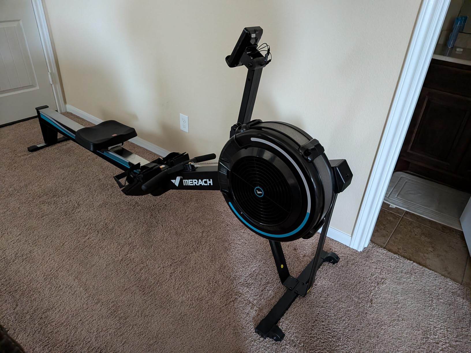 MERACH Rowing Machines for Home, Adjustable Air Resistance Professional Indoor Rowing Machine, Ergonomic Comfort Seat, Performance Monitor and Device Holder, Easy Storage customer photo 1