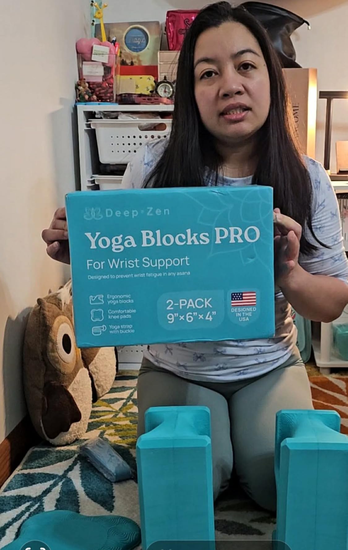 Deep-Zen Yoga Blocks Wrist Support; Yoga Blocks 2 Pack with Knee Pads and Strap to Put Less Weight on Wrists; Durable, Versatile Yoga Brick Exercise Block Set, Blocks Yoga customer photo 2