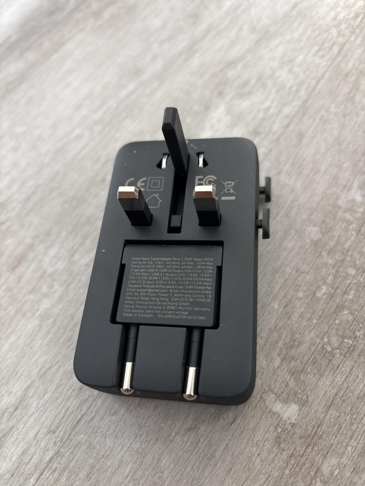 Anker Nano Travel Adapter, 5-Port Power Adapter with 1x 2-Pin AC, 2 USB A, 2 USB C for 20W, Smart Temperature Control, Works in 200+ Countries, Not a Voltage Converter, Travel Essentials (1-Pack) customer photo 2