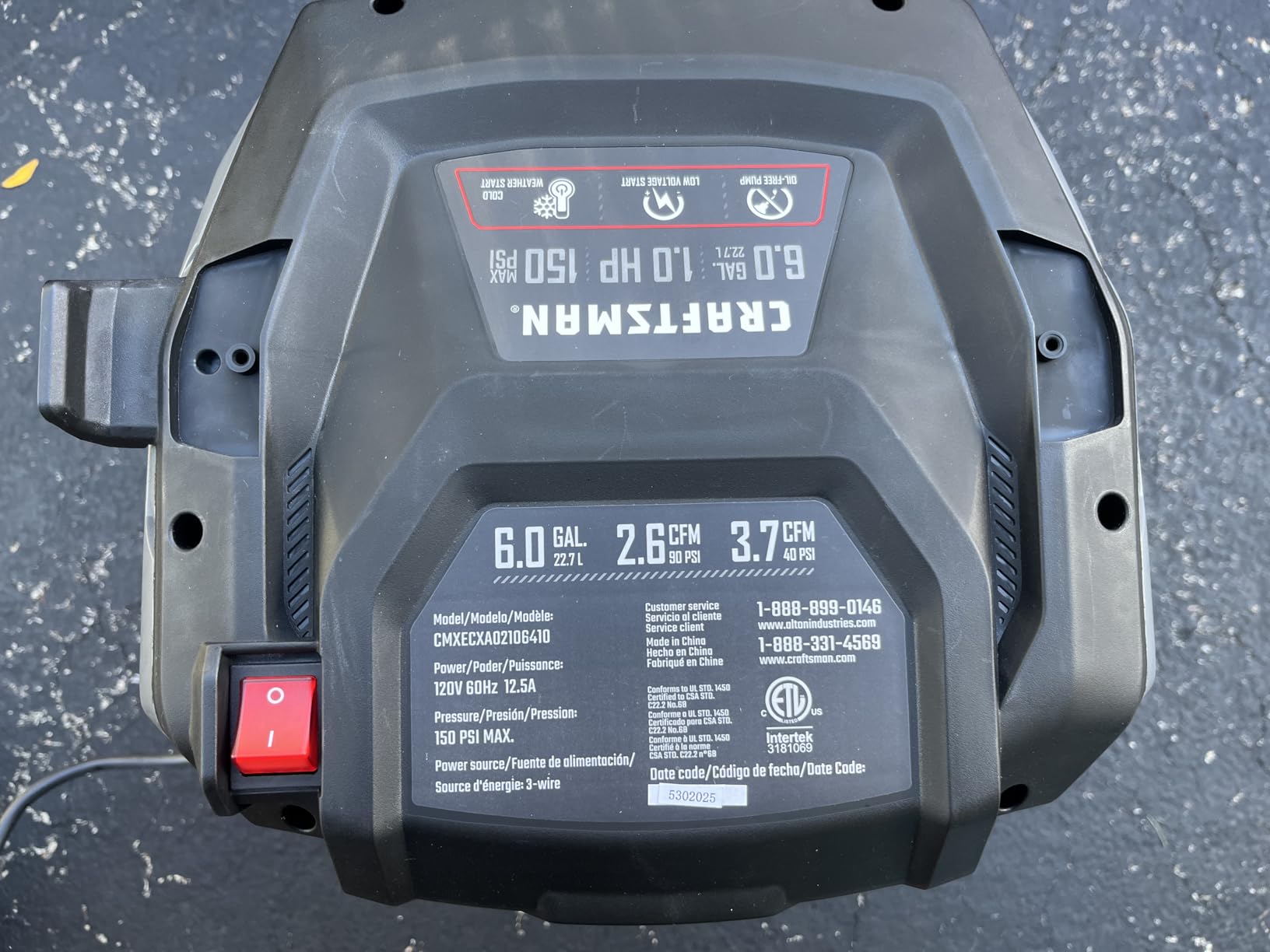 Craftsman Air Compressors 6 Gallon Portable Pancake Air Compressor,Oil Free Max 150 Psi 1.0HP 2.6 CFM@90PSI Electric Air Compressor Shop Air Compressor, CMXECXA02106410 customer photo 1