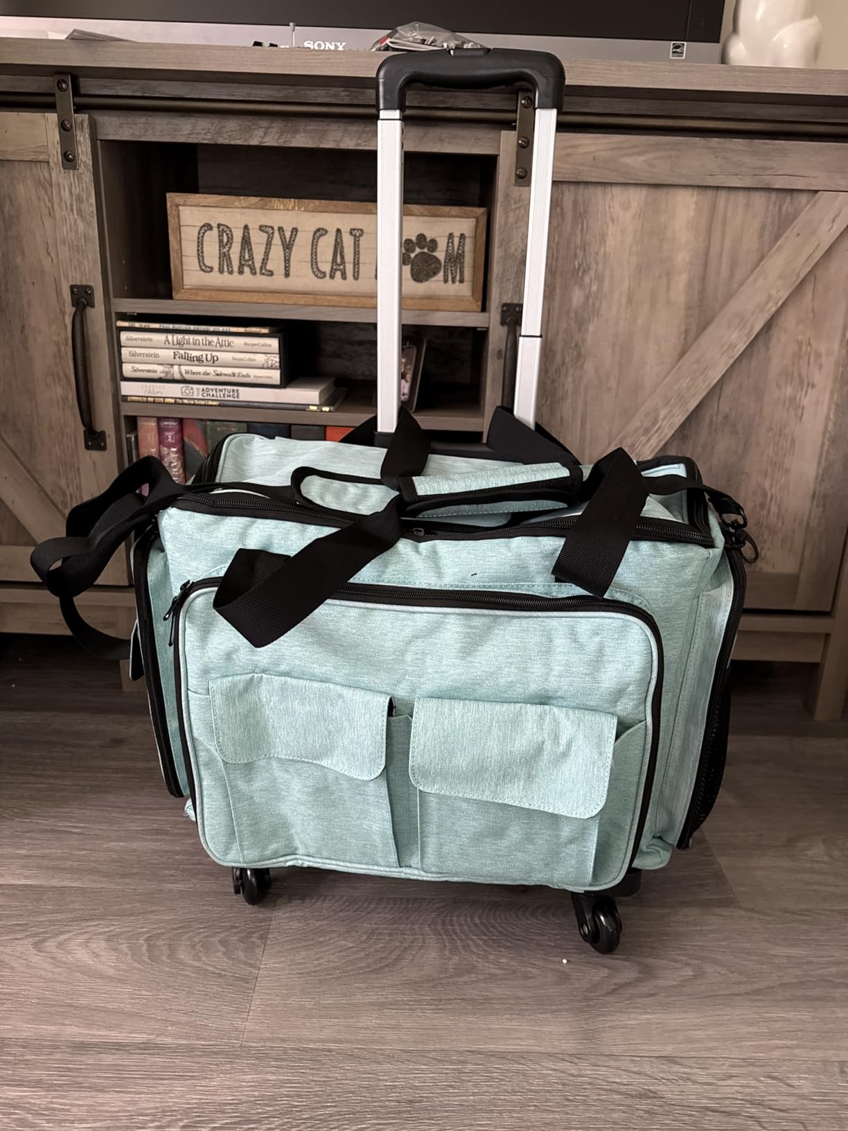 Sewing Machine Case with Wheels - Rolling Sewing Machine Tote with Removable Bottom Pad & Multiple Storage Pockets, Compatible with Singer & Brother (Teal) customer photo 1