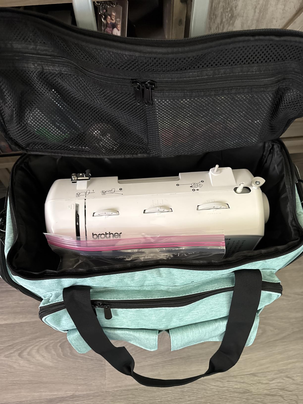 Sewing Machine Case with Wheels - Rolling Sewing Machine Tote with Removable Bottom Pad & Multiple Storage Pockets, Compatible with Singer & Brother (Teal) customer photo 2