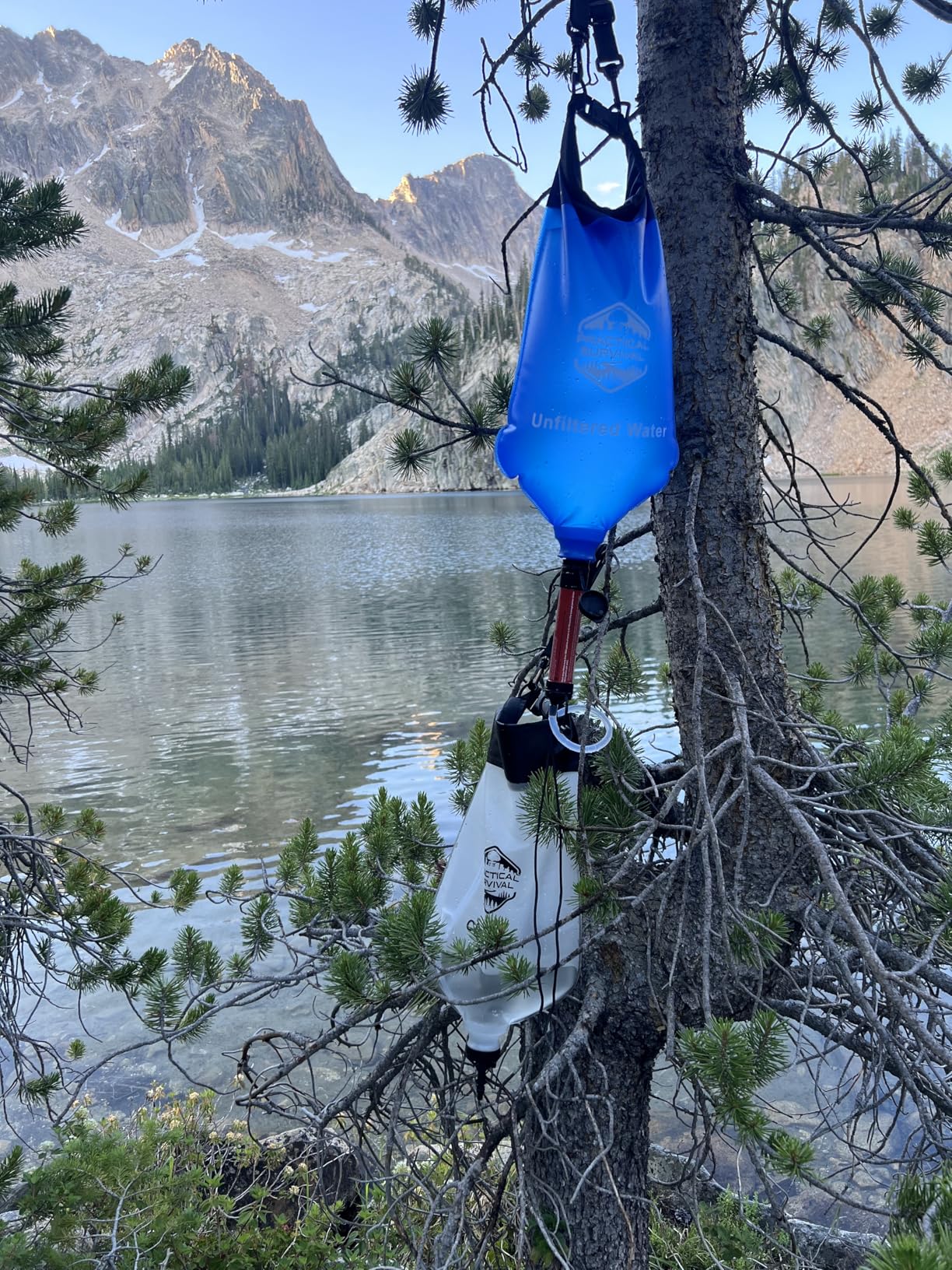 Gravity Water Filtration System - 2 High Capacity Lightweight Hanging Bags for Backpacking, Camping, Survival, Hiking, Hunting - Dirty, Clean Water Bags, Water Filter and Cleaning Plunger Included customer photo 2