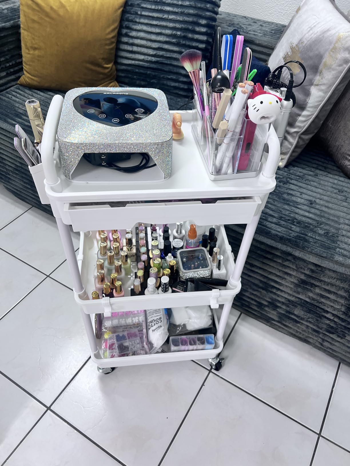 Goovilla 3 Tier Rolling Utility Cart Organizer with Removable Drawer, Stable and Sturdy White Rolling Storage Carts with 2 Lockable Wheels for Bathroom, Kitchen, Snack, Craft, Makeup, Baby Essentials customer photo 1