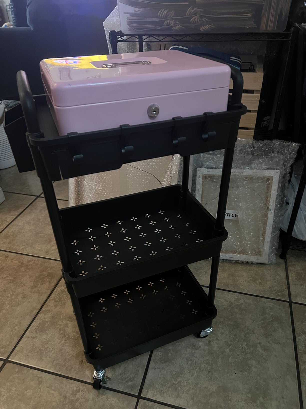 Goovilla 3 Tier Rolling Utility Cart Organizer with Removable Drawer, Stable and Sturdy White Rolling Storage Carts with 2 Lockable Wheels for Bathroom, Kitchen, Snack, Craft, Makeup, Baby Essentials customer photo 2