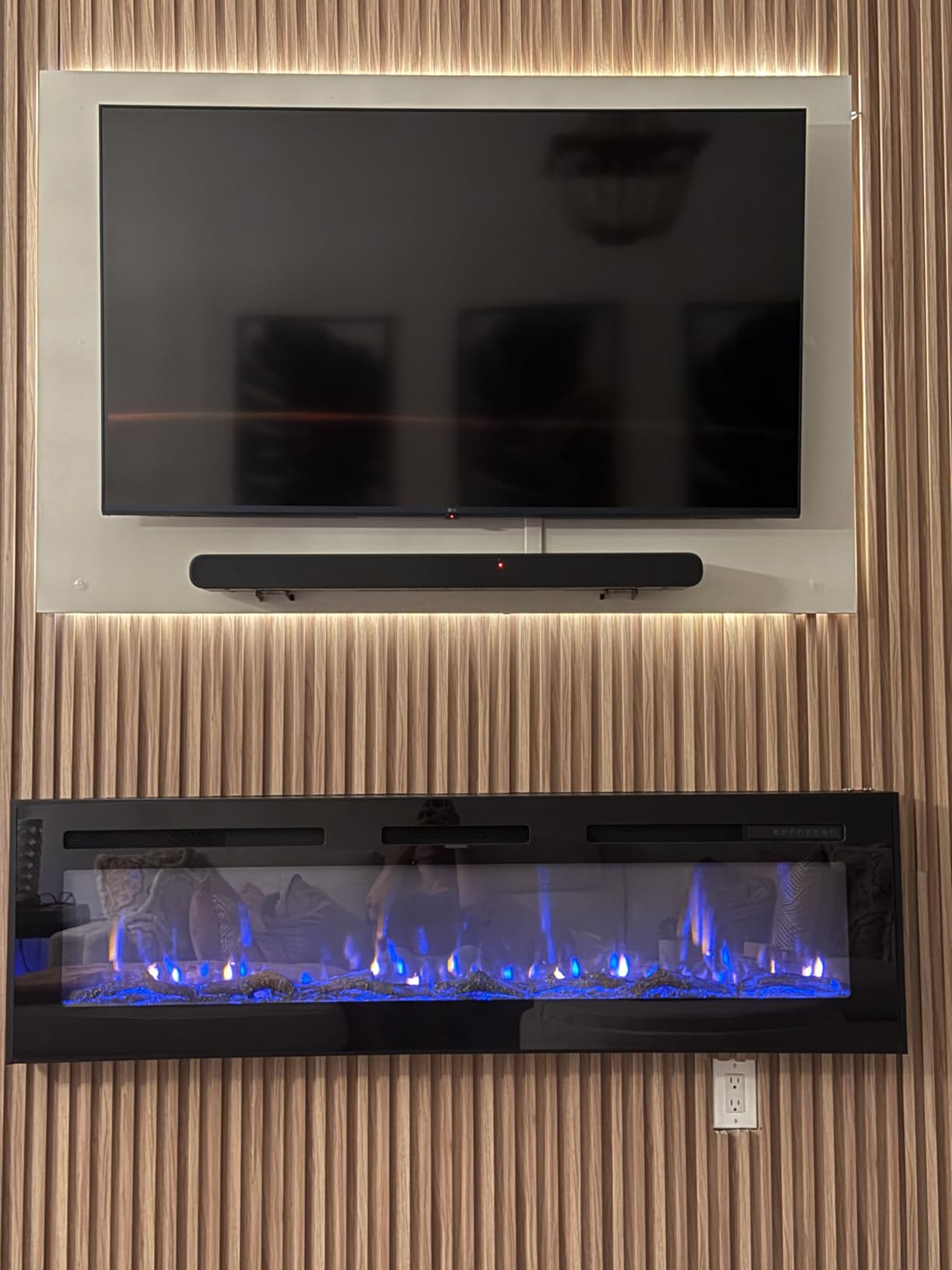 Tehanld 60 Inch Electric Fireplace in-Wall Recessed and Wall Mounted, Ultra-Thin Linear Fireplace Heater 750/1500W with Realistic Flame, Higher Temperatures & Lower Noise, Log Set & Crystal Options customer photo 2