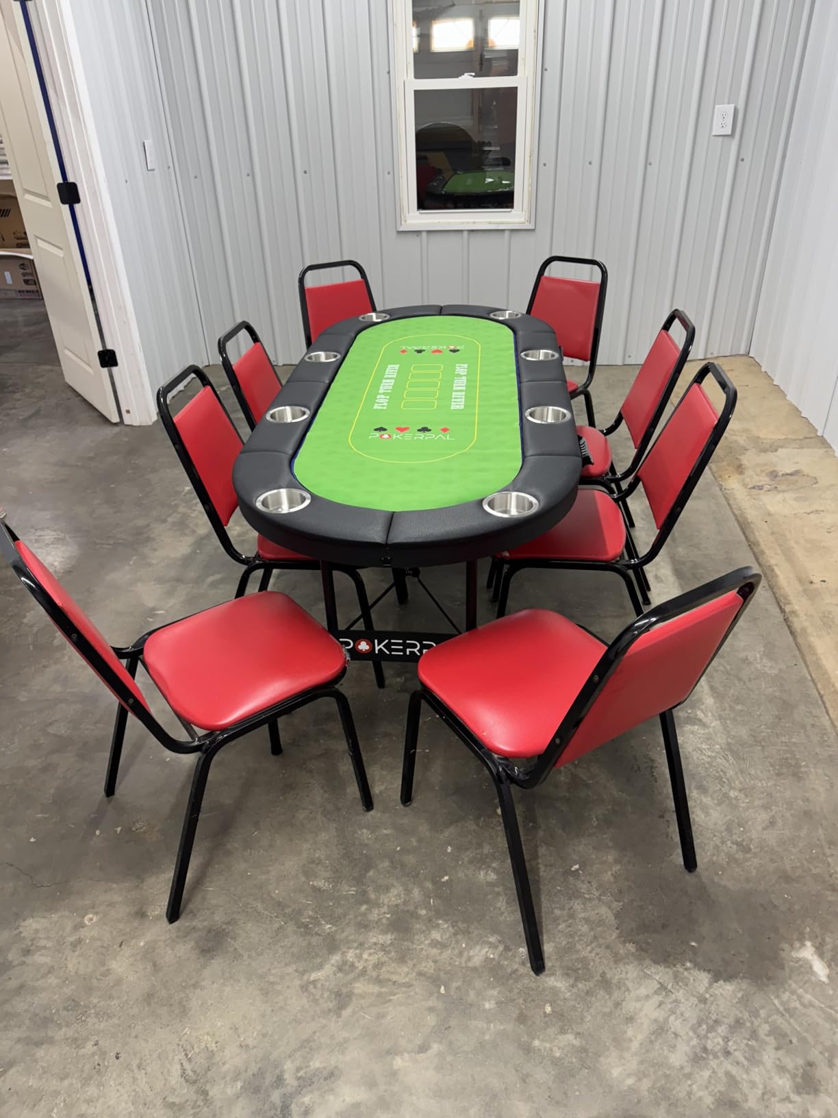 8 Player Poker Table with 2 Interchangeable Game mats, Texas Hold'em Poker and Blackjack, Collapsible Casino Table with Padded Rails and XXL Cup Holders for Wine and Whiskey Glasses, (71 in) customer photo 1