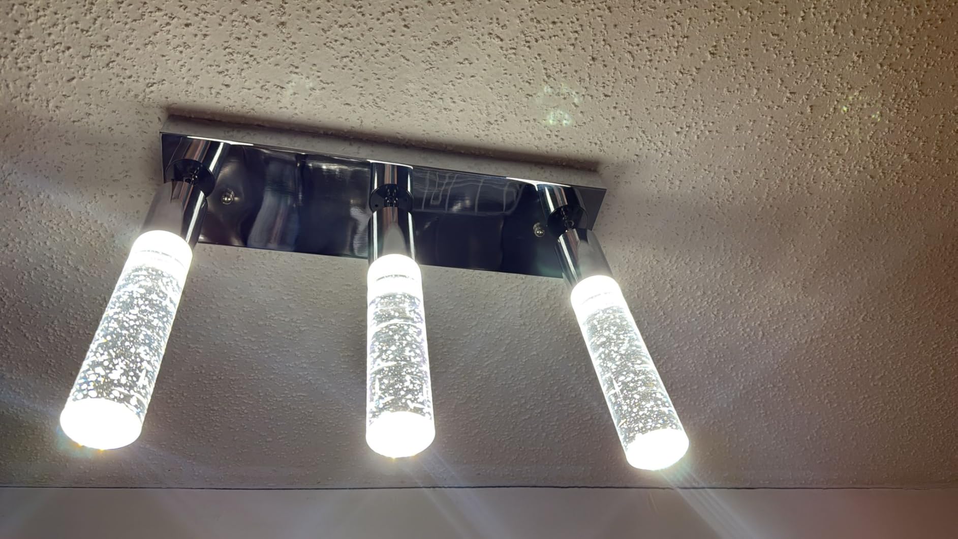 OKELI Smart 3-Light LED Pendant Lighting for Kitchen Island, 18W 1350LM Adjustable 3000K-6000K, Dimmable via TUYA App & Voice Control (Alexa/Google Home), Modern Crystal Bubble Pendant,Chrome Square customer photo 1