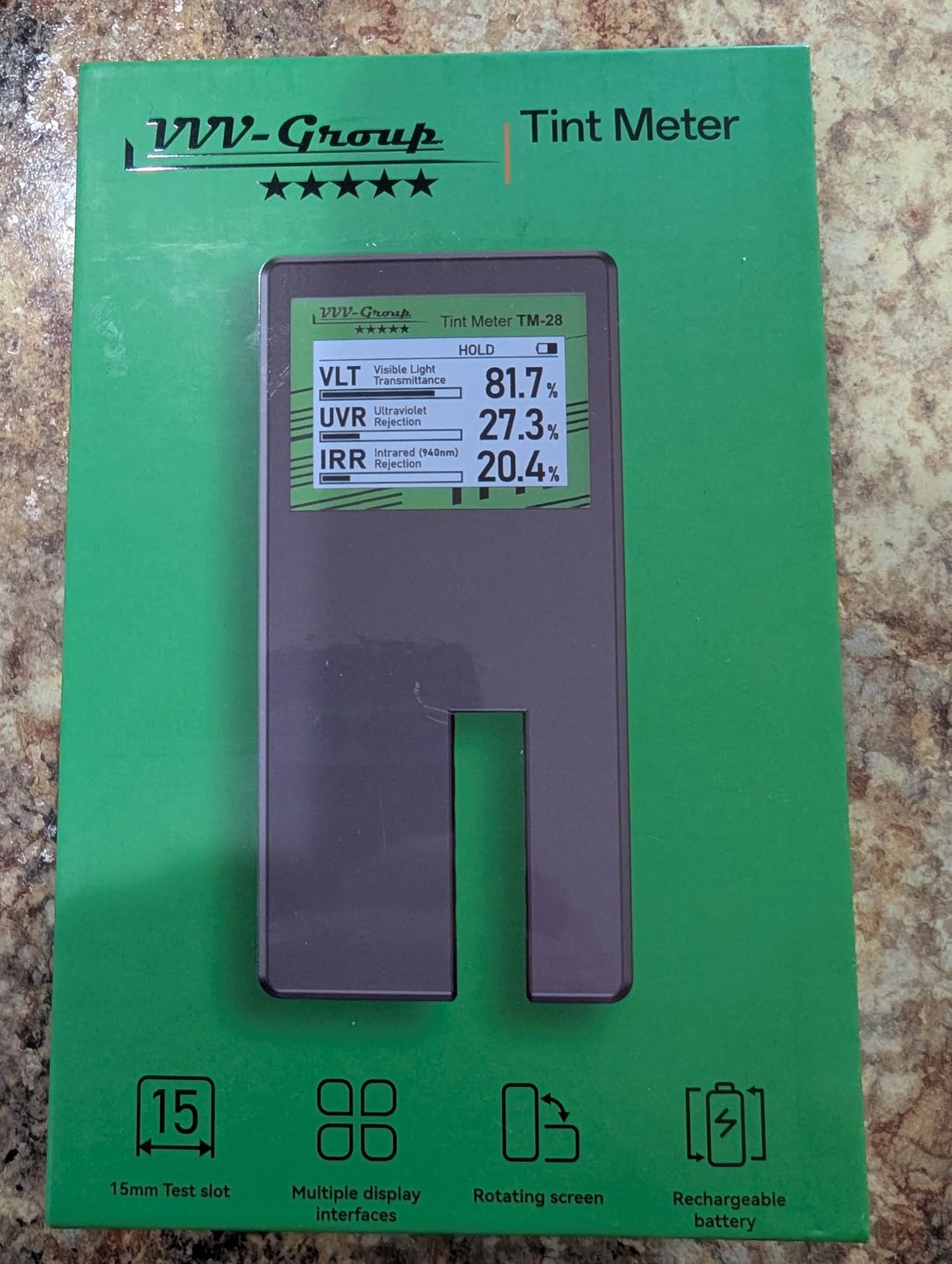 Tint Meter TM-28 - Digital Window Tint Tester for VLT, UVR & IRR Measurement, 15mm Slot, Auto Calibration, Rotatable Backlit Display customer photo 2