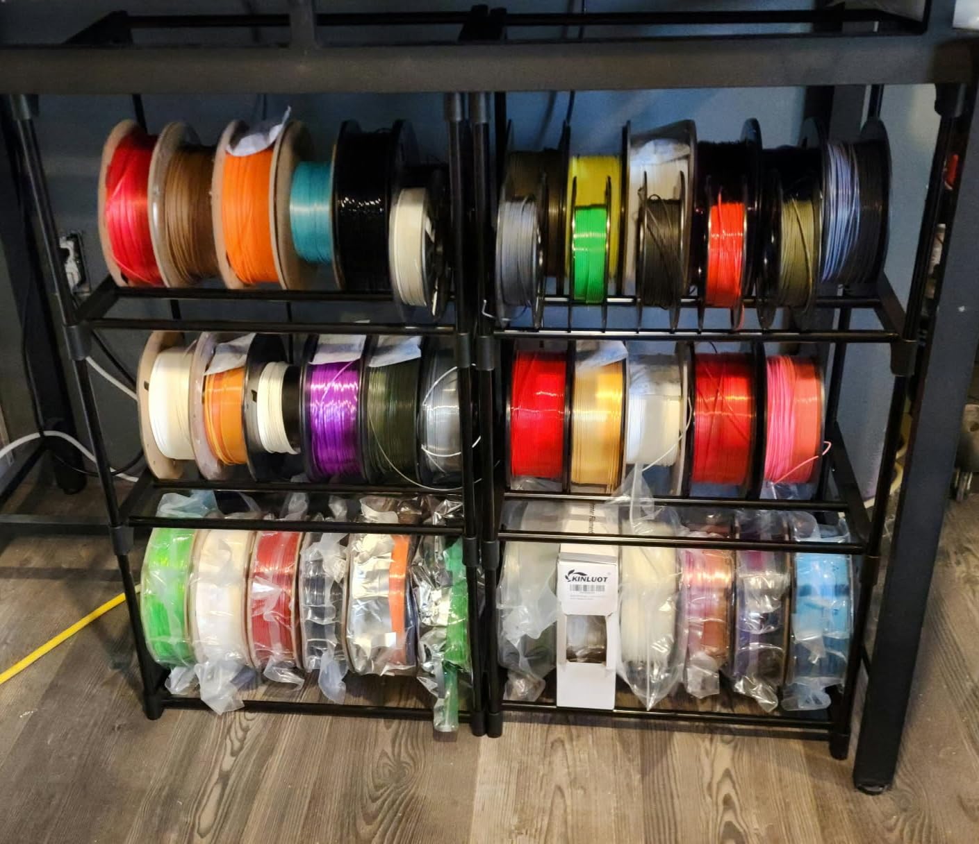 9-Tier Modular 3D Printer Filament Storage Rack, High-Strength Carbon Steel Spool Holder & Organizer, Holds 54 Spools(1kg), Space-Saving, Customizable, Tool-free Assembly customer photo 1