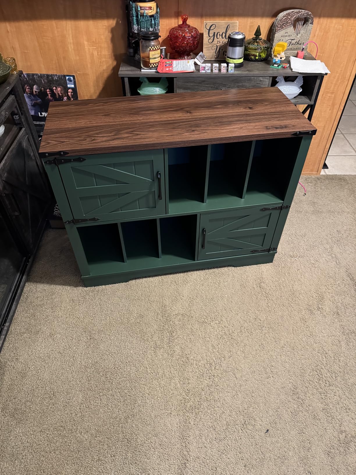 Large Record Player Stand with Vinyl Storage Up to 450 Albums, 39 Inch Farmhouse Wood Navy Blue Vinyl Records Storage Cabinet with Barn Doors, Mid-Century Turntable Stand for Living Room customer photo 2