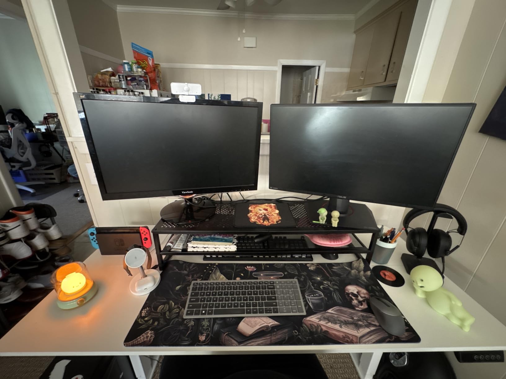 Veken 55 Inch Large Electric Standing Desk,Sit to Stand Up, Heights Adjustable, Work Home Office Computer Table for Study, Walking Pad, Writing, and Games, Wooden Desktop Desks, White customer photo 1