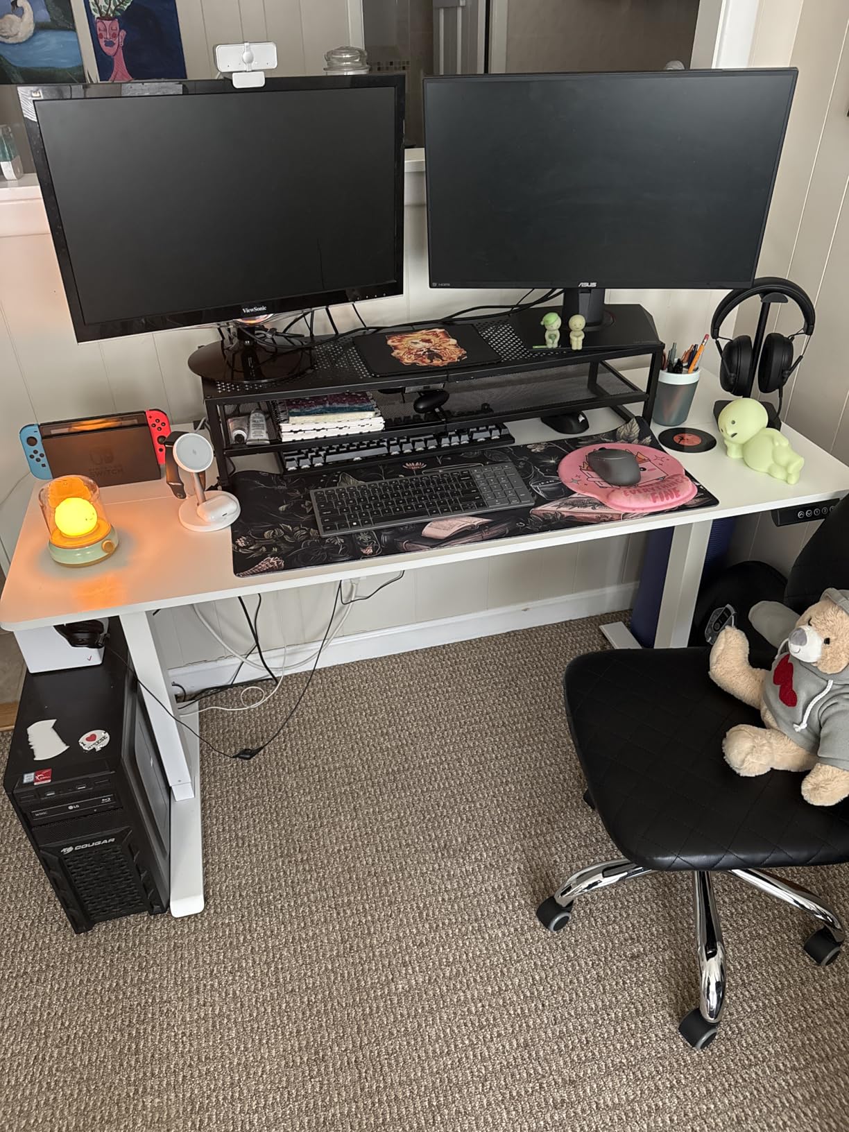 Veken 55 Inch Large Electric Standing Desk,Sit to Stand Up, Heights Adjustable, Work Home Office Computer Table for Study, Walking Pad, Writing, and Games, Wooden Desktop Desks, White customer photo 2