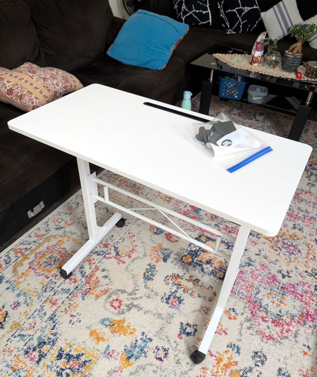 Small Standing Desk Adjustable Height, Mobile Stand Up Desk with Wheels, 32 Inch Portable Rolling Desks Conference Room Tables for Walking Pad Treadmill Black customer photo 2